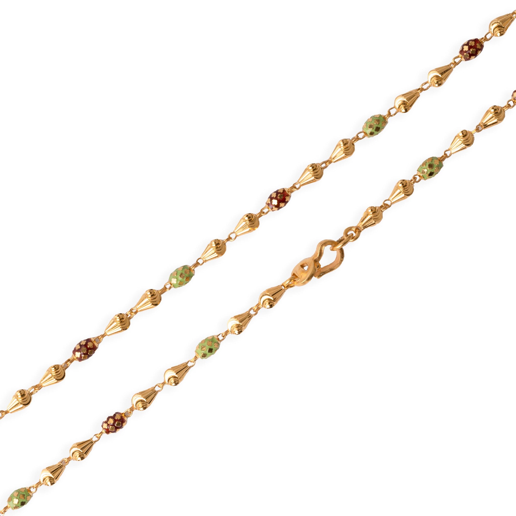 22ct Gold Beaded Necklace with Enamel Design and Hook Clasp (12.5g) C-7131