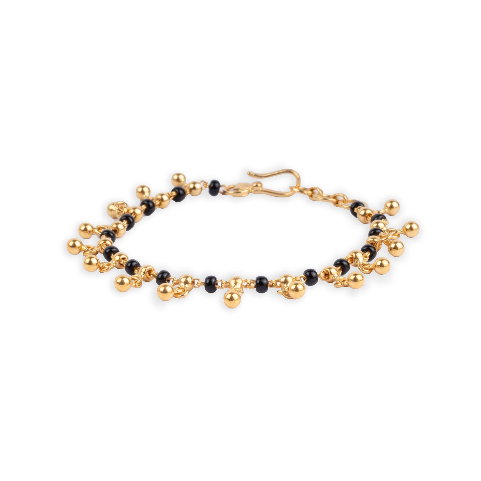 22ct Gold Black Bead and Gold Drops Children's Bracelets with Hook Clasp CBR-8269 - Minar Jewellers