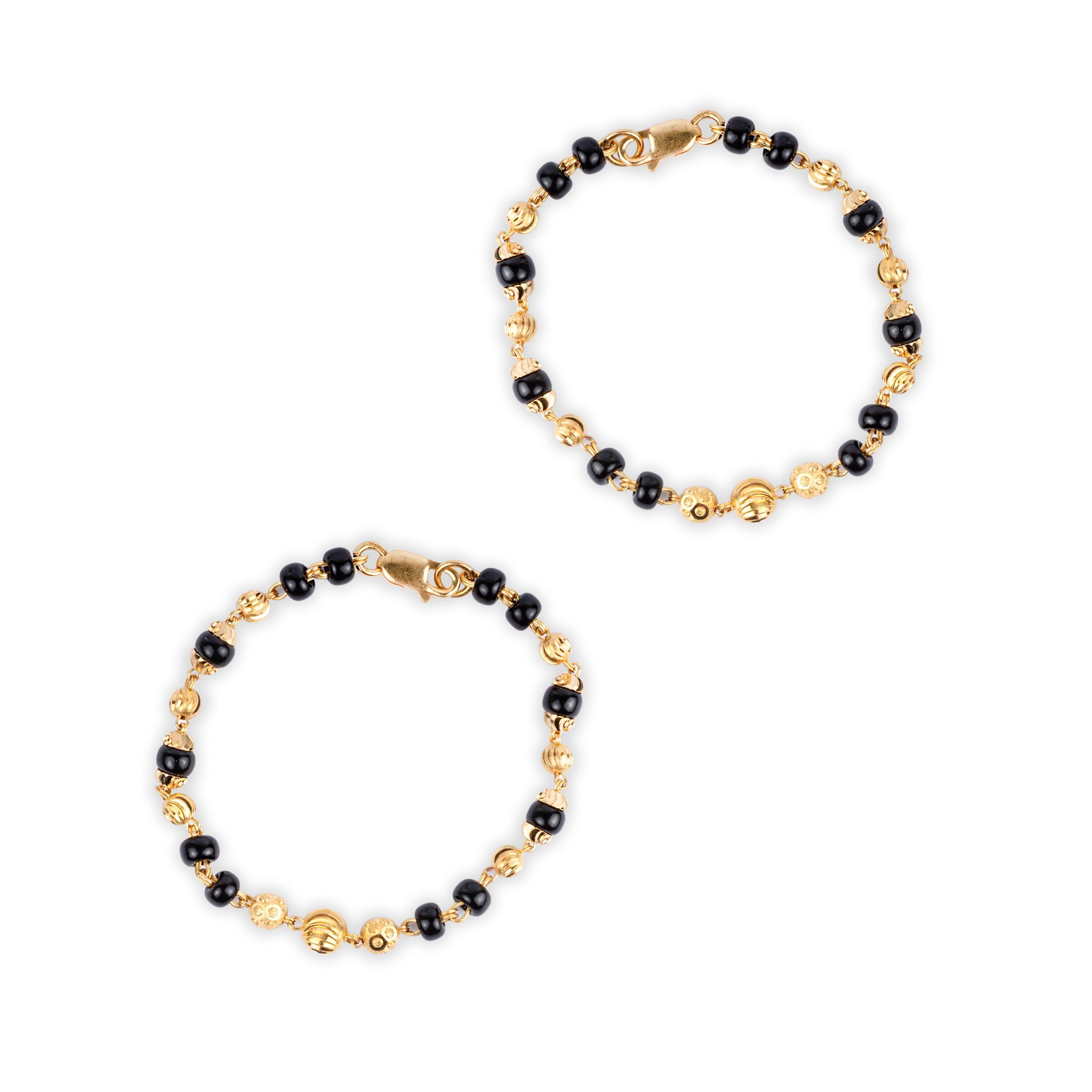 22ct Gold Black Bead Children's Bracelets with Lobster Clasp CBR-8095 - Minar Jewellers
