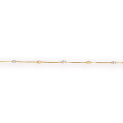 22ct Gold Box Chain Bracelet with Plain Gold and Rhodium Diamond Cut Gold Beads and Hook Clasp (3.2g) LBR-8479Rb - Minar Jewellers