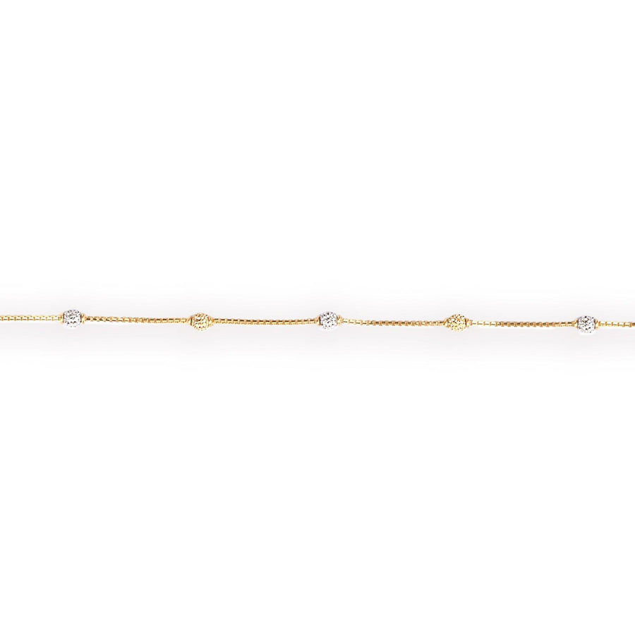 22ct Gold Box Chain Bracelet with Plain Gold and Rhodium Diamond Cut Gold Beads and Hook Clasp (3.2g) LBR-8479Rb