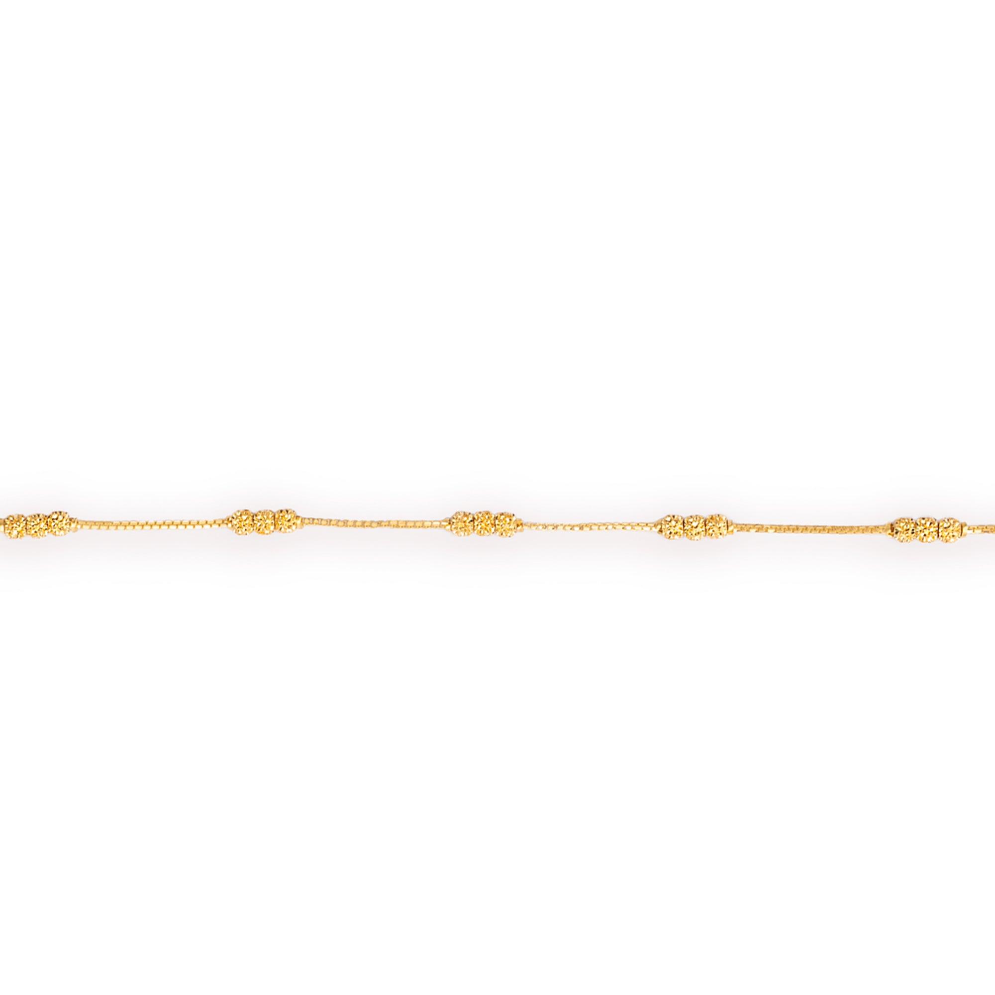 22ct Gold Box Chain Bracelet with Triple Diamond Cut Gold Beads and Hook Clasp (3.2g) LBR-8475b - Minar Jewellers