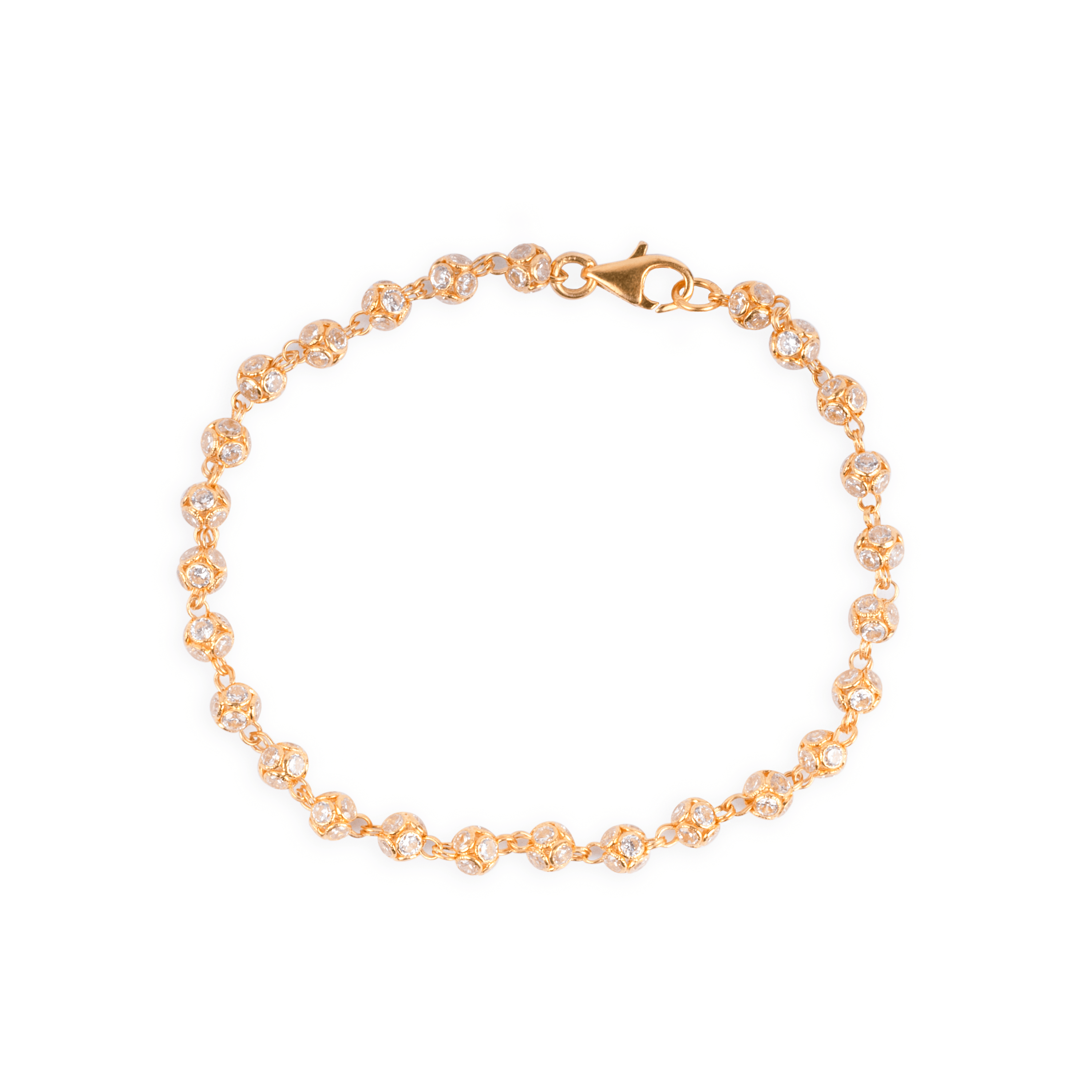 22ct Gold Beaded Bracelet with Cubic Zirconia Stones with Lobster Clasp (6.5g) LBR-7133 - Minar Jewellers