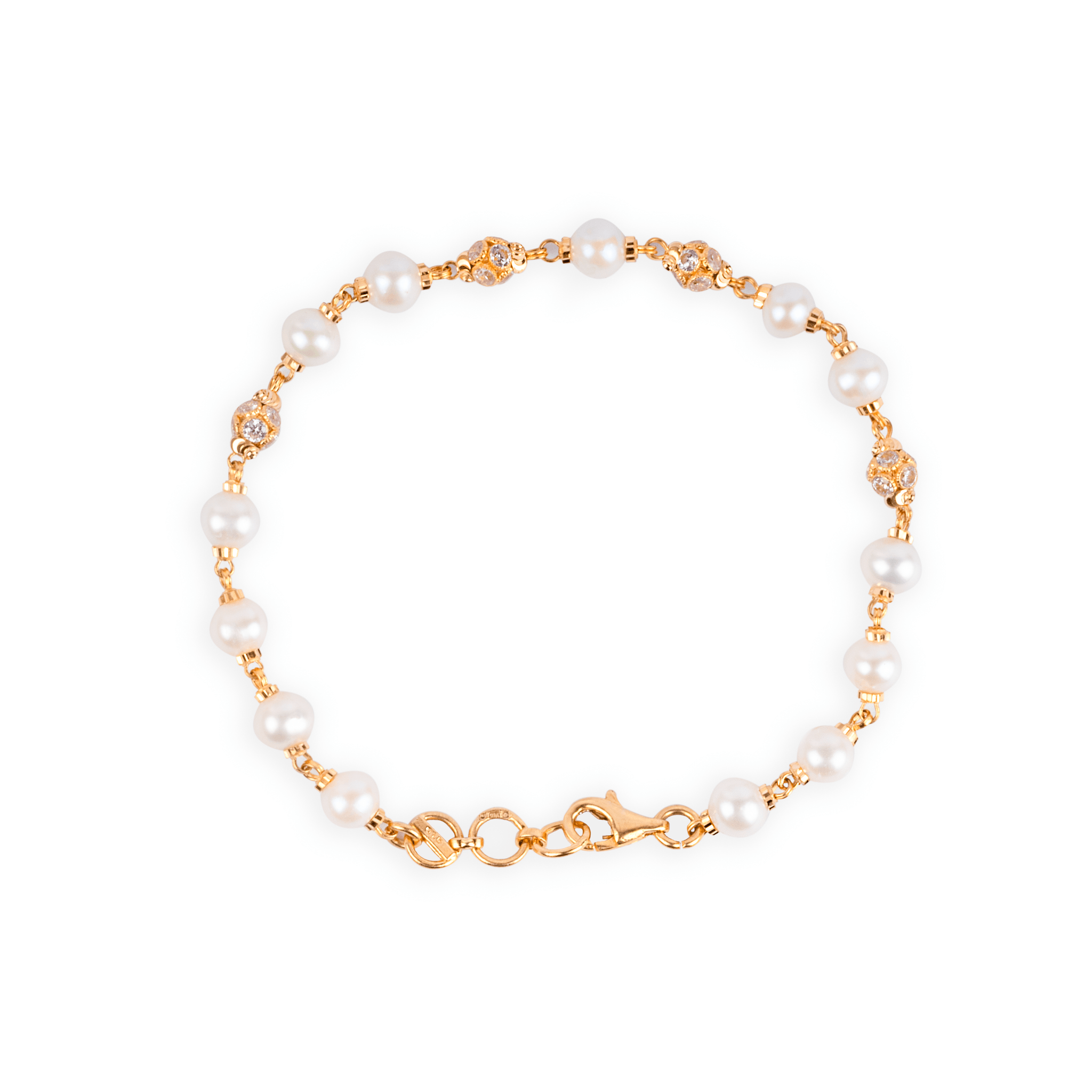 22ct Gold Adjustable Bracelet with Cultured Pearls & Cubic Zirconia Beads with Lobster Clasp (6.2g) LBR-7135