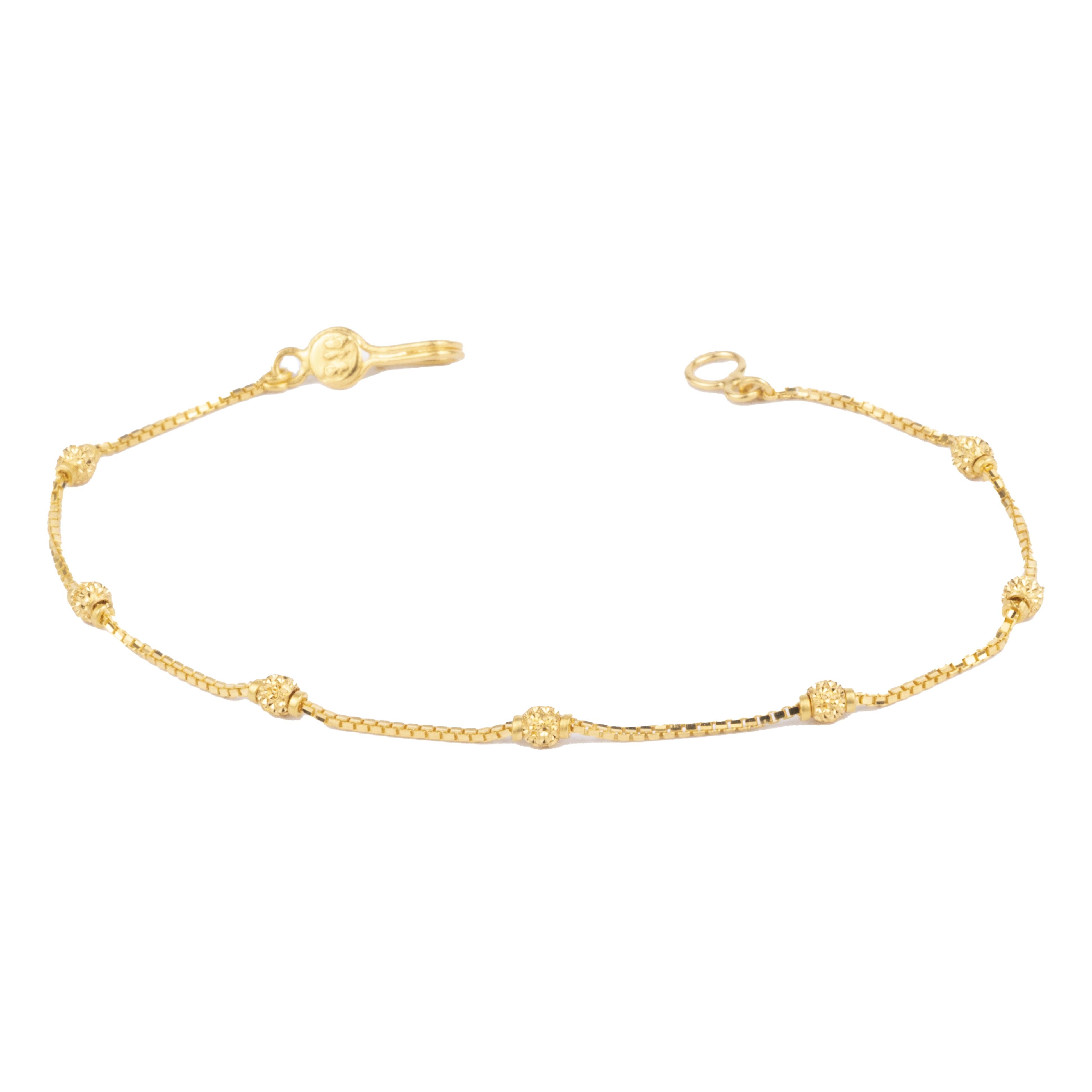 22ct Gold Box Chain Bracelet with Diamond Cut Beads and Hook Clasp LBR-7125 - Minar Jewellers