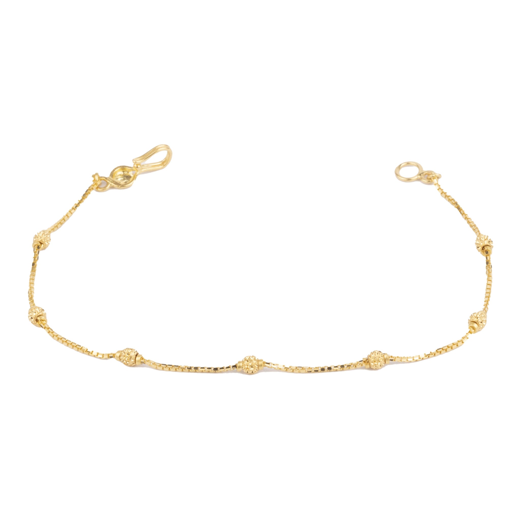 22ct Gold Box Chain Bracelet with Diamond Cut Beads and Hook Clasp LBR-7125