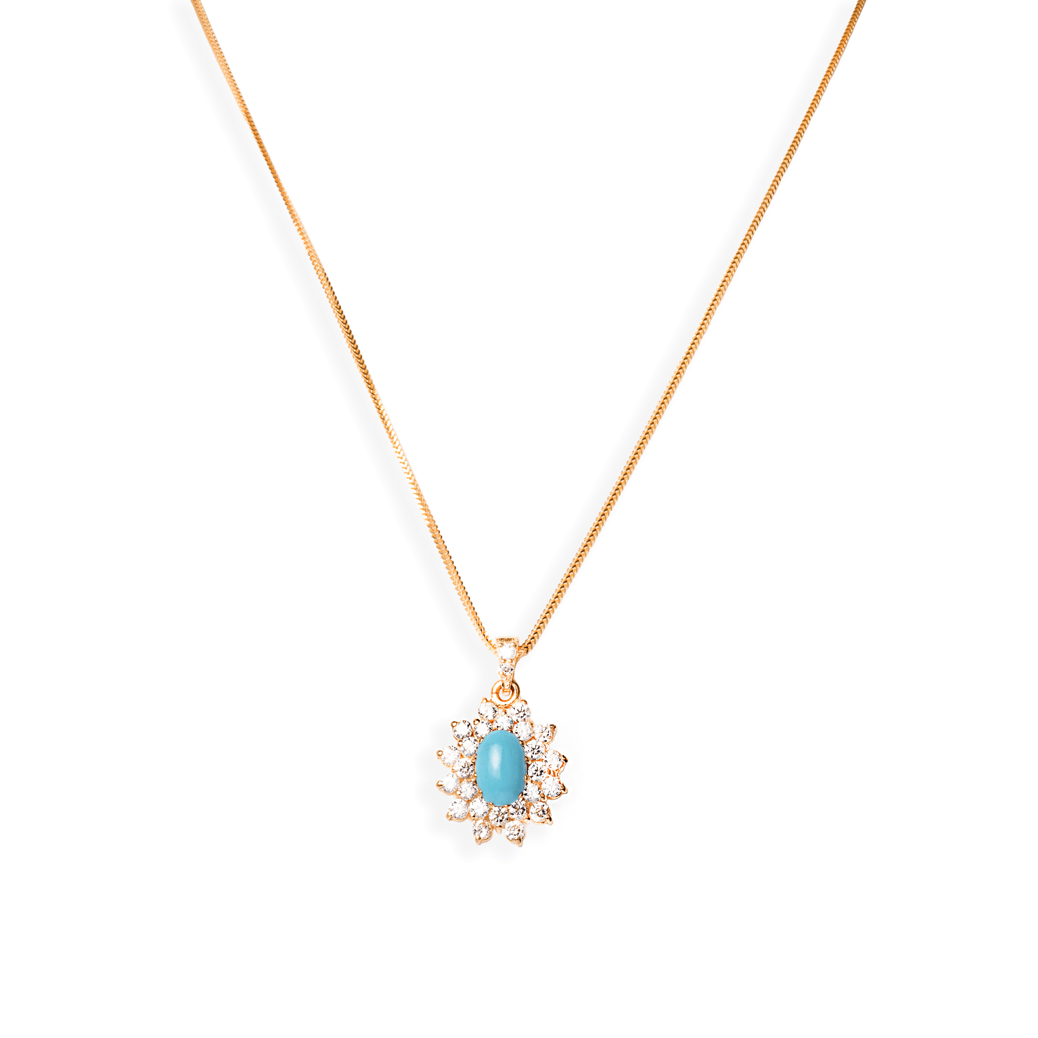 22ct Gold Cubic Zirconia and Turquoise Chain, Pendant and Earrings Set (10.2g) C-3795 P-7300 E-7300
