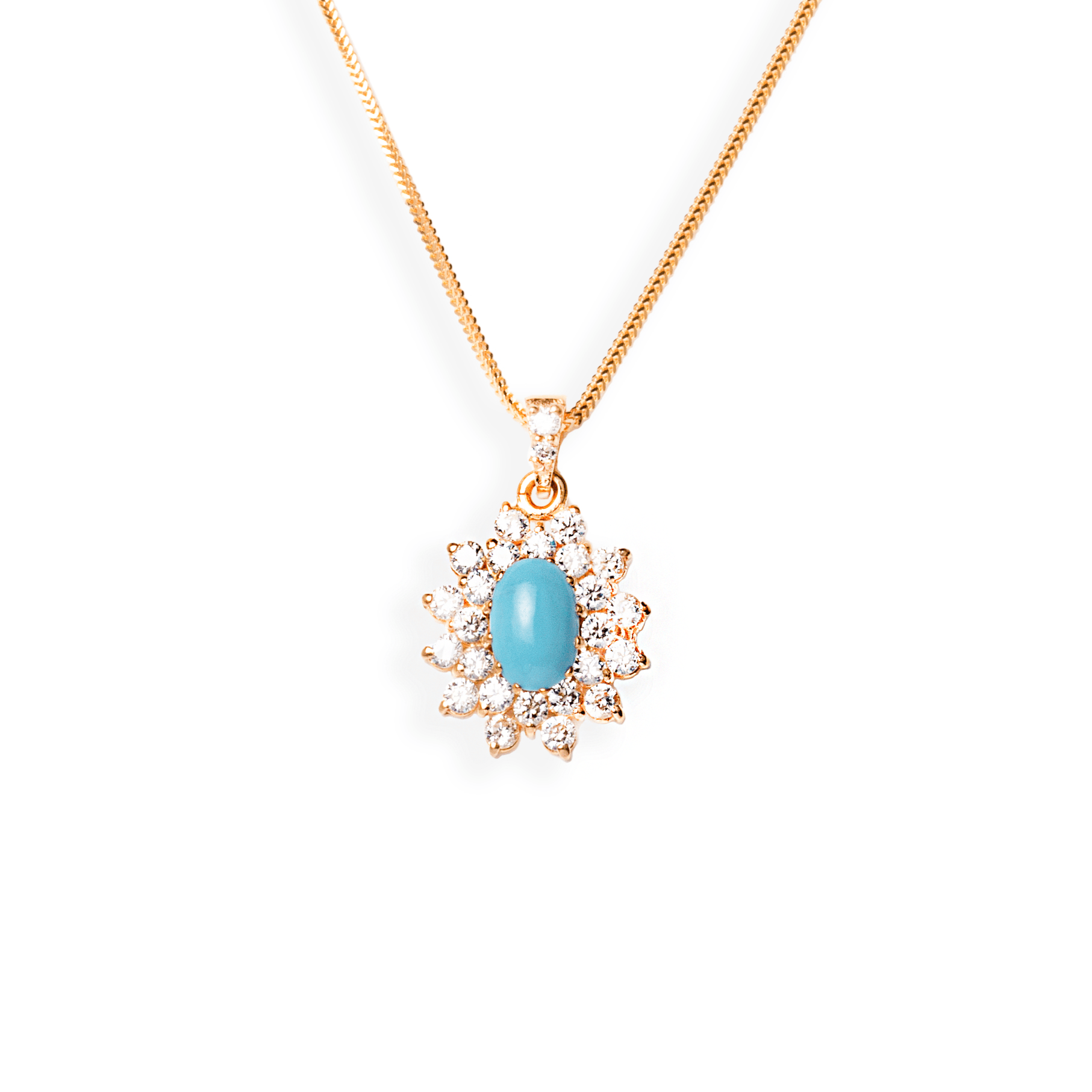 22ct Gold Cubic Zirconia and Turquoise Chain, Pendant and Earrings Set (10.2g) C-3795 P-7300 E-7300 - Minar Jewellers