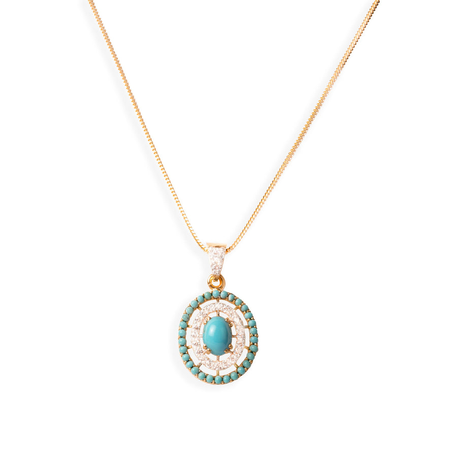 22ct Gold Cubic Zirconia and Turquoise Chain, Pendant and Earrings Set C-5779 P-7301 E-7301