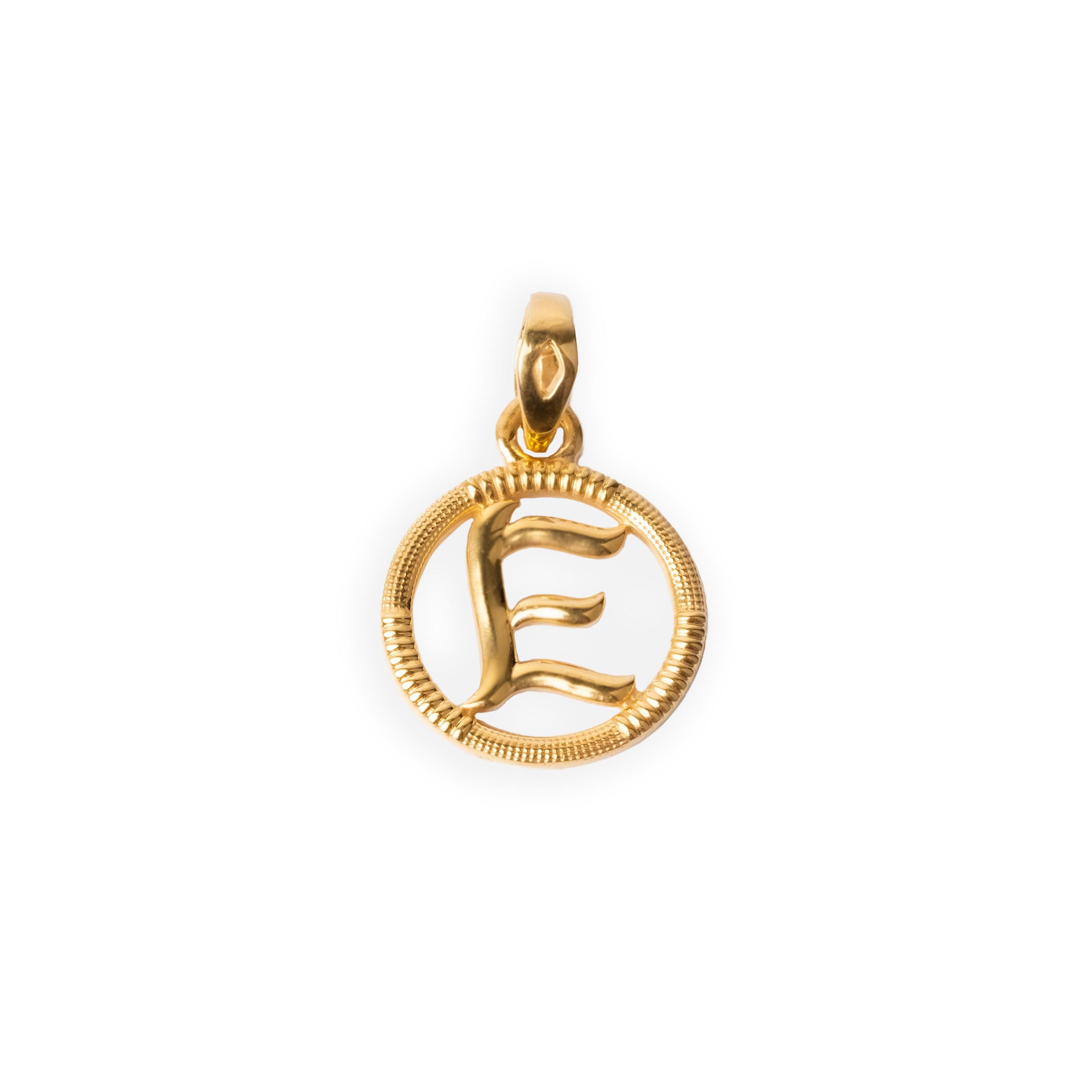 'E' 22ct Gold Circle Initial Pendant P-7034-E - Minar Jewellers