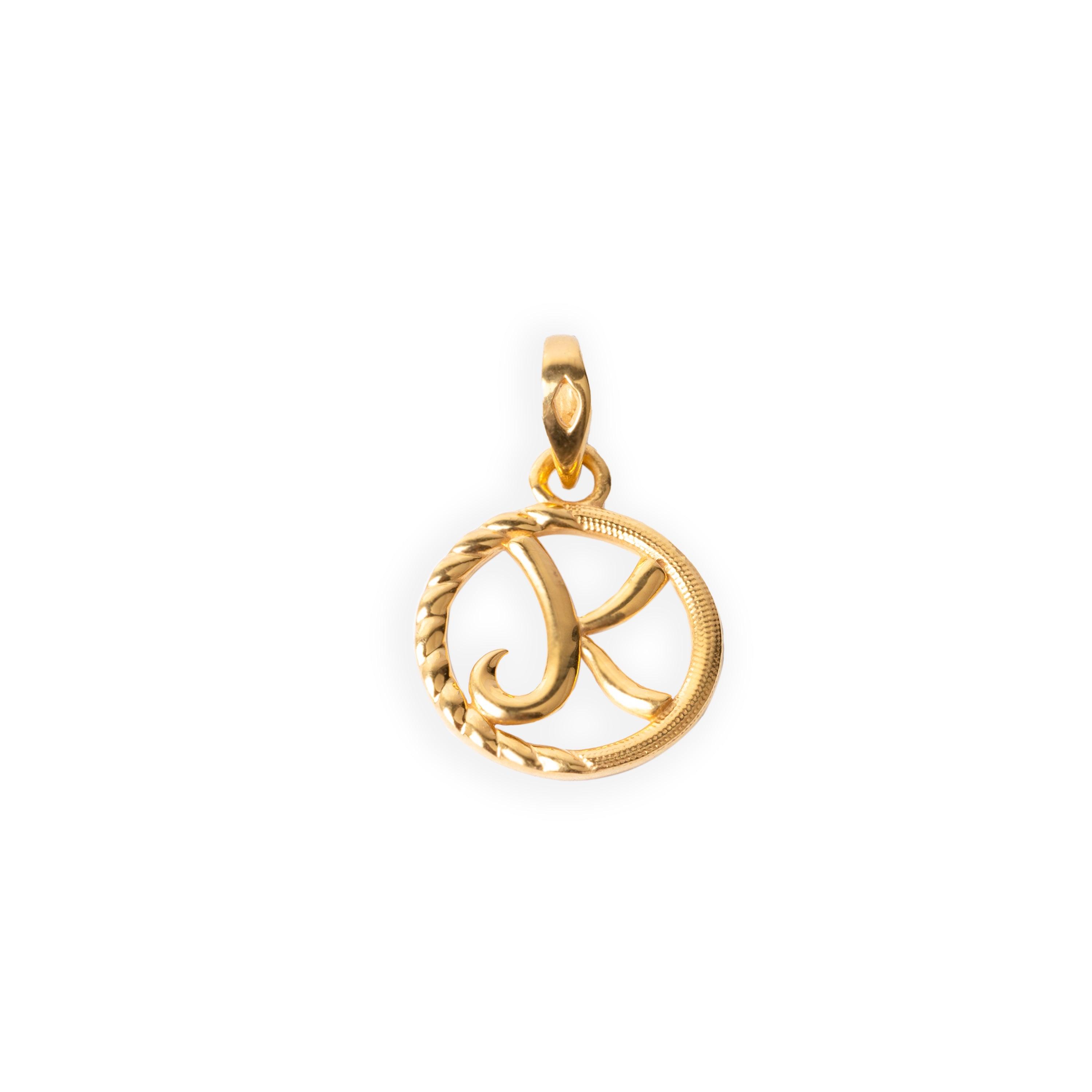 'K' 22ct Gold Circle Initial Pendant P-7034-K - Minar Jewellers