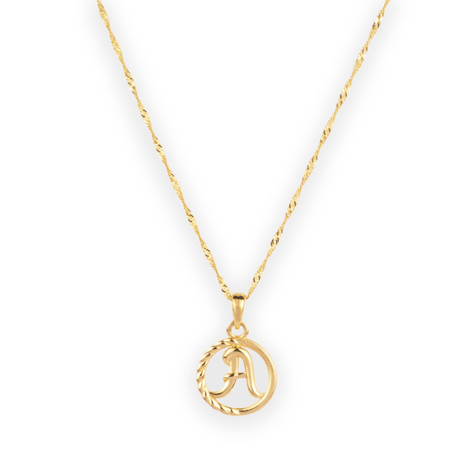 'A' 22ct Gold Circle Initial Pendant P-7034-A - Minar Jewellers