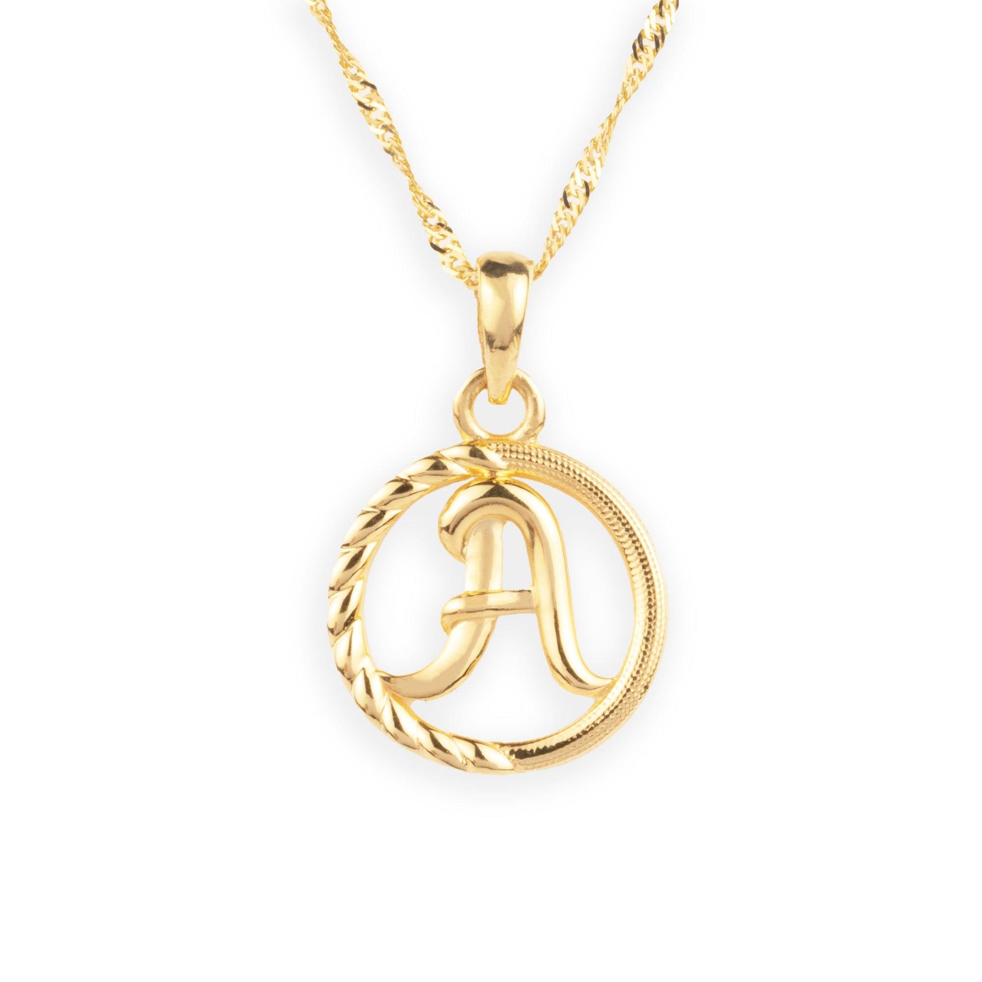 'A' 22ct Gold Circle Initial Pendant P-7034-A - Minar Jewellers