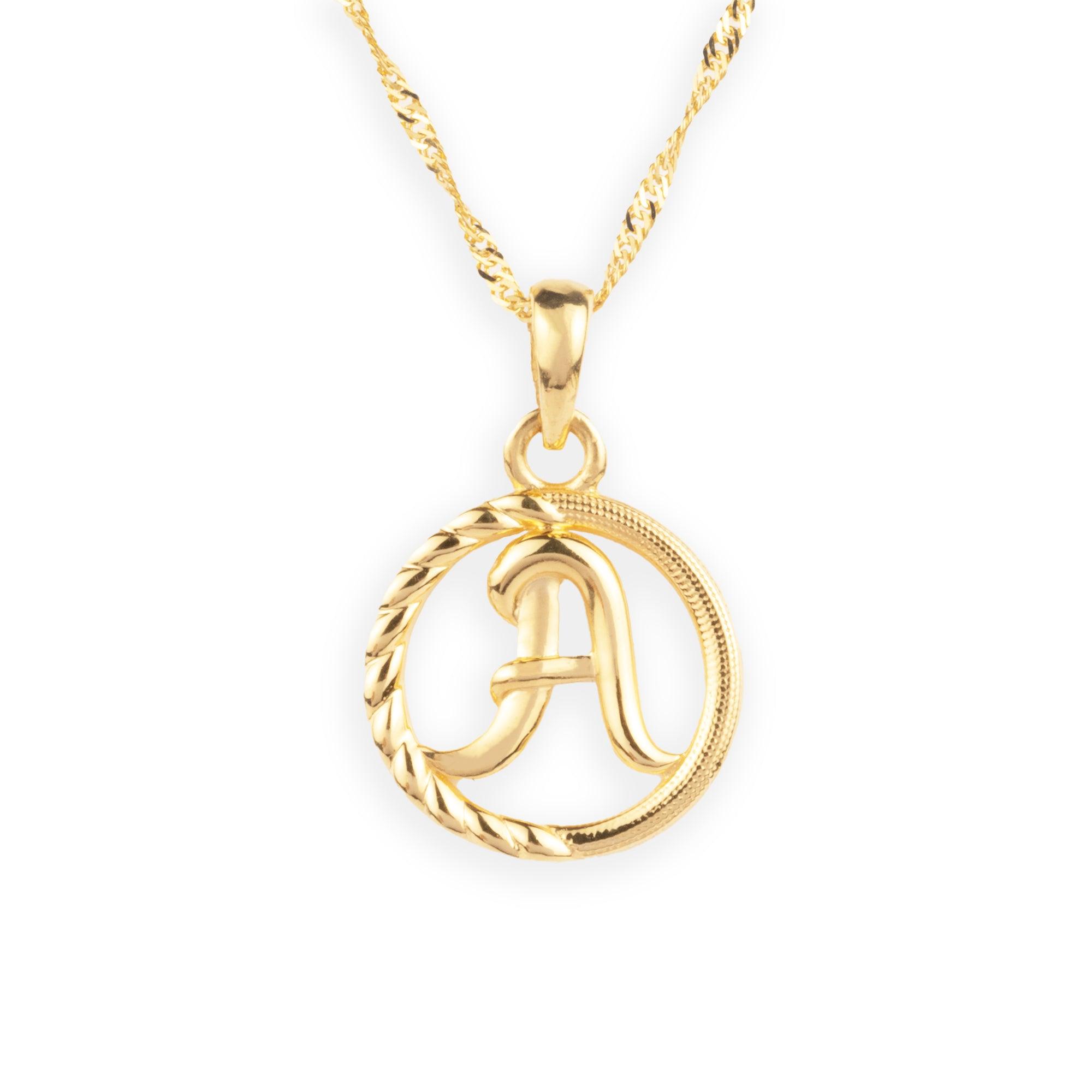 'A' 22ct Gold Circle Initial Pendant P-7034-A