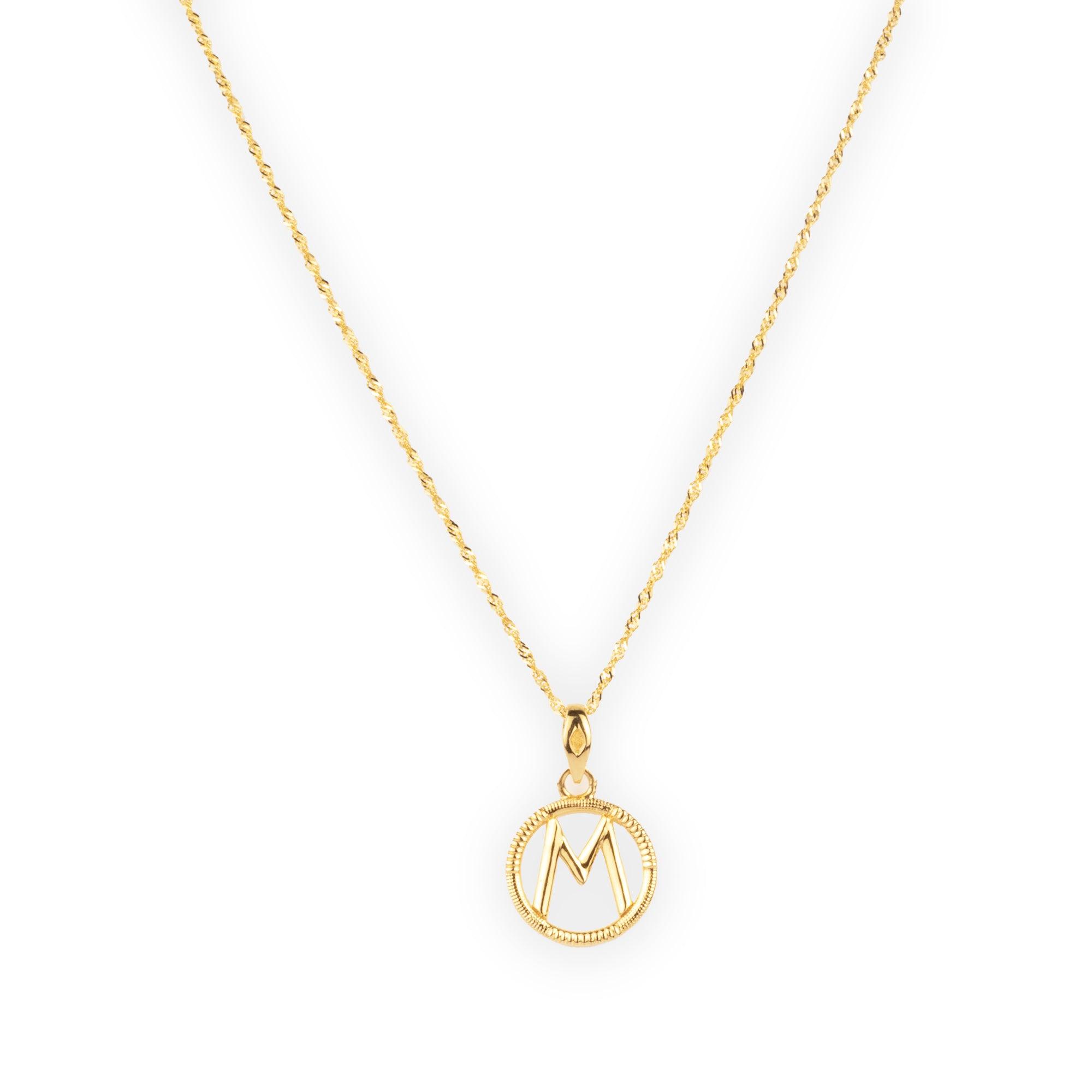 'M' 22ct Gold Circle Initial Pendant P-7034-M - Minar Jewellers