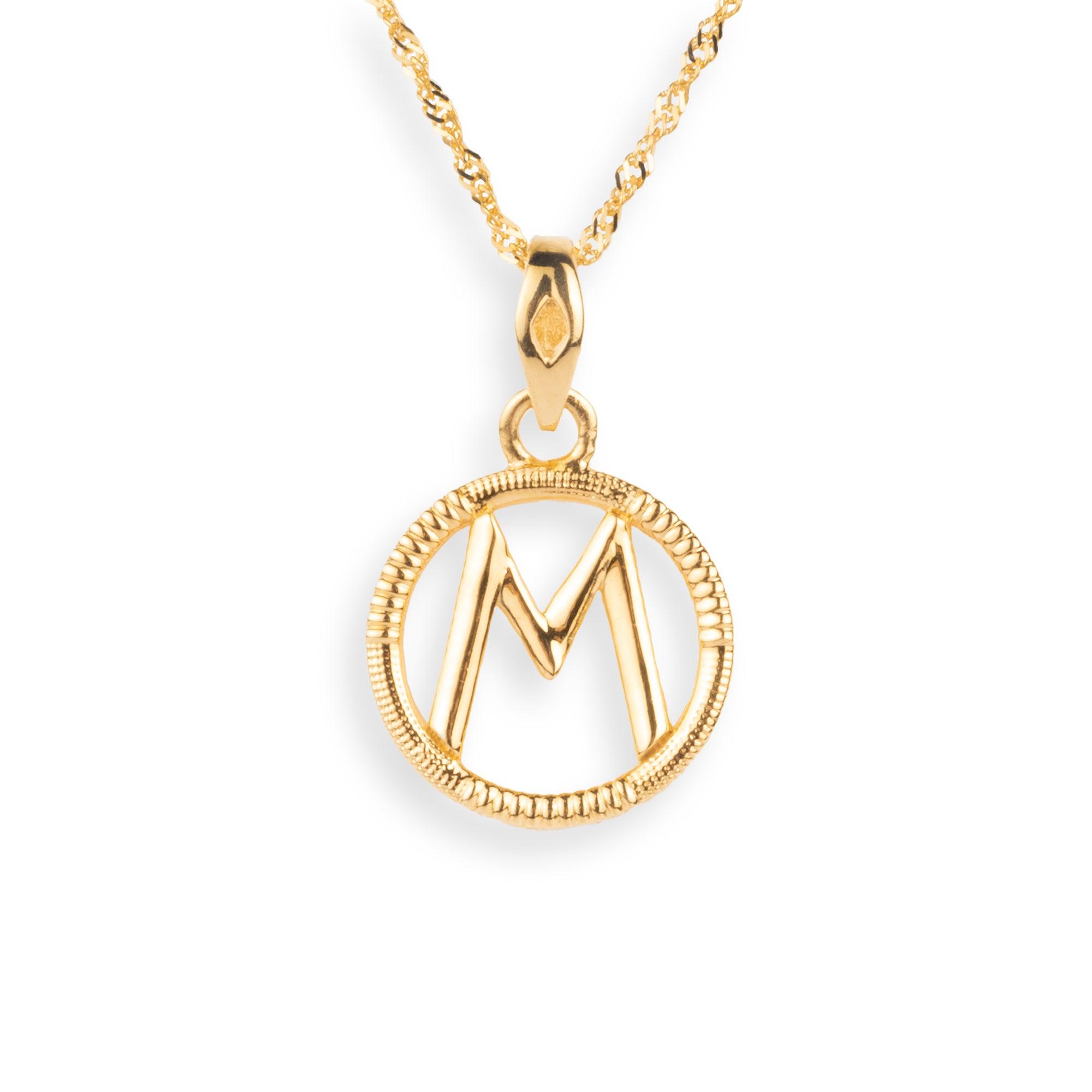 'M' 22ct Gold Circle Initial Pendant P-7034-M - Minar Jewellers