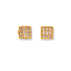 22ct Gold Cube Design Ear Studs with Cubic Zirconia Stones (0.9g) - Minar Jewellers