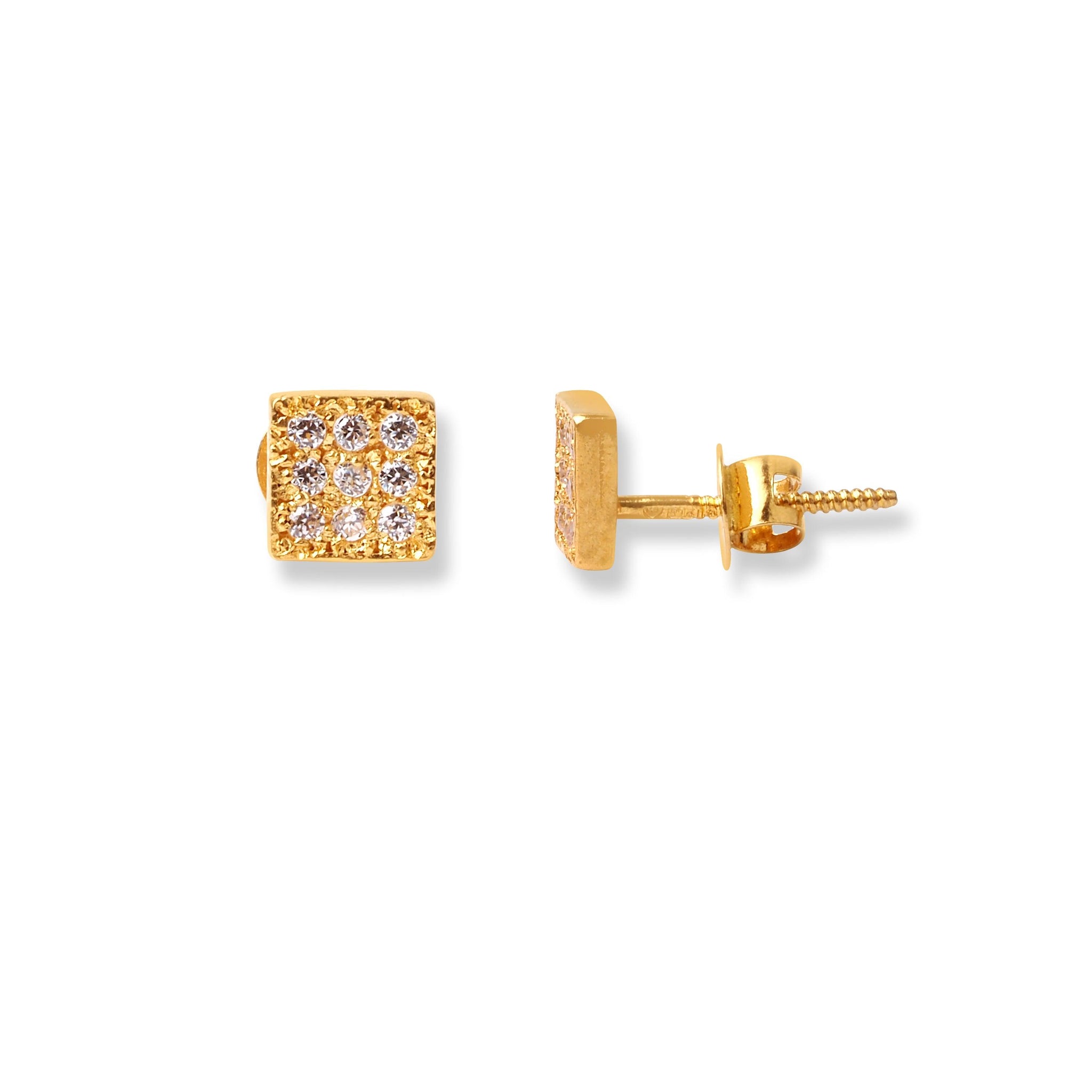 22ct Gold Cube Design Ear Studs with Cubic Zirconia Stones (0.9g)