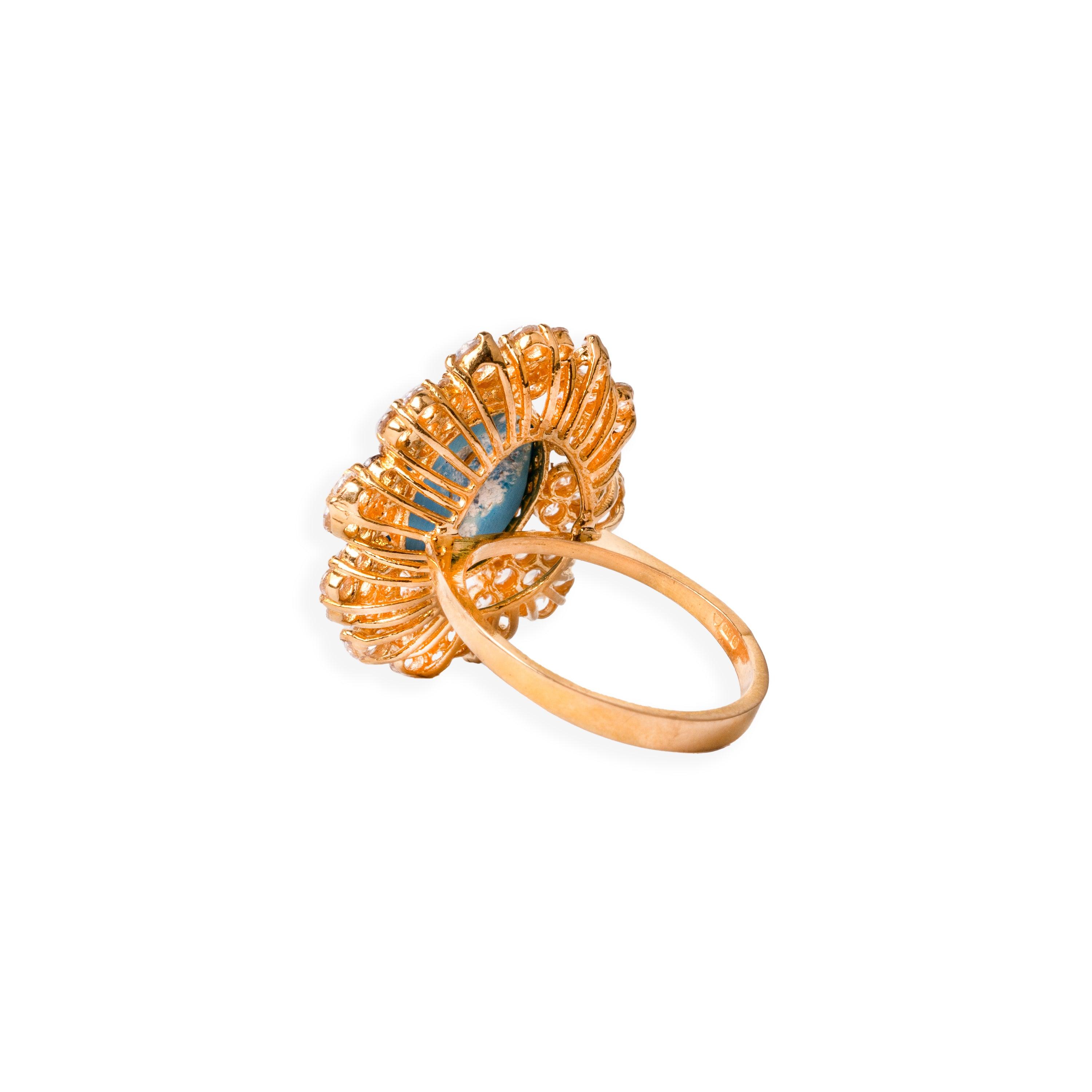 22ct Gold Cubic Zirconia and Turquoise Dress Ring (7.5g) LR-6551 - Minar Jewellers