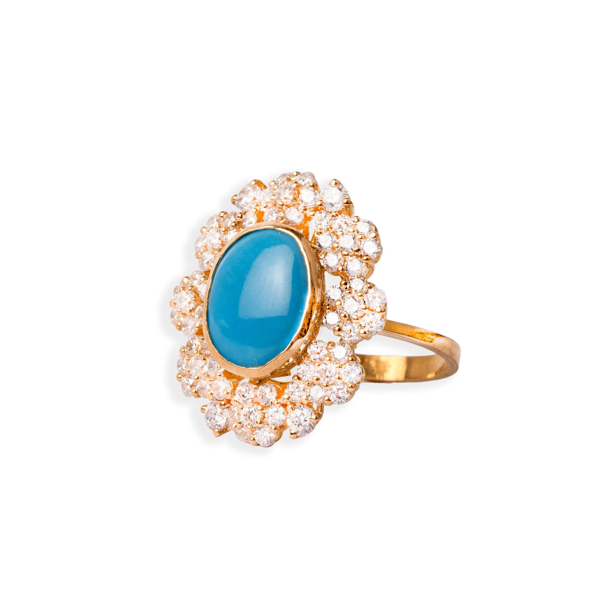 22ct Gold Cubic Zirconia and Turquoise Dress Ring (7.5g) LR-6551