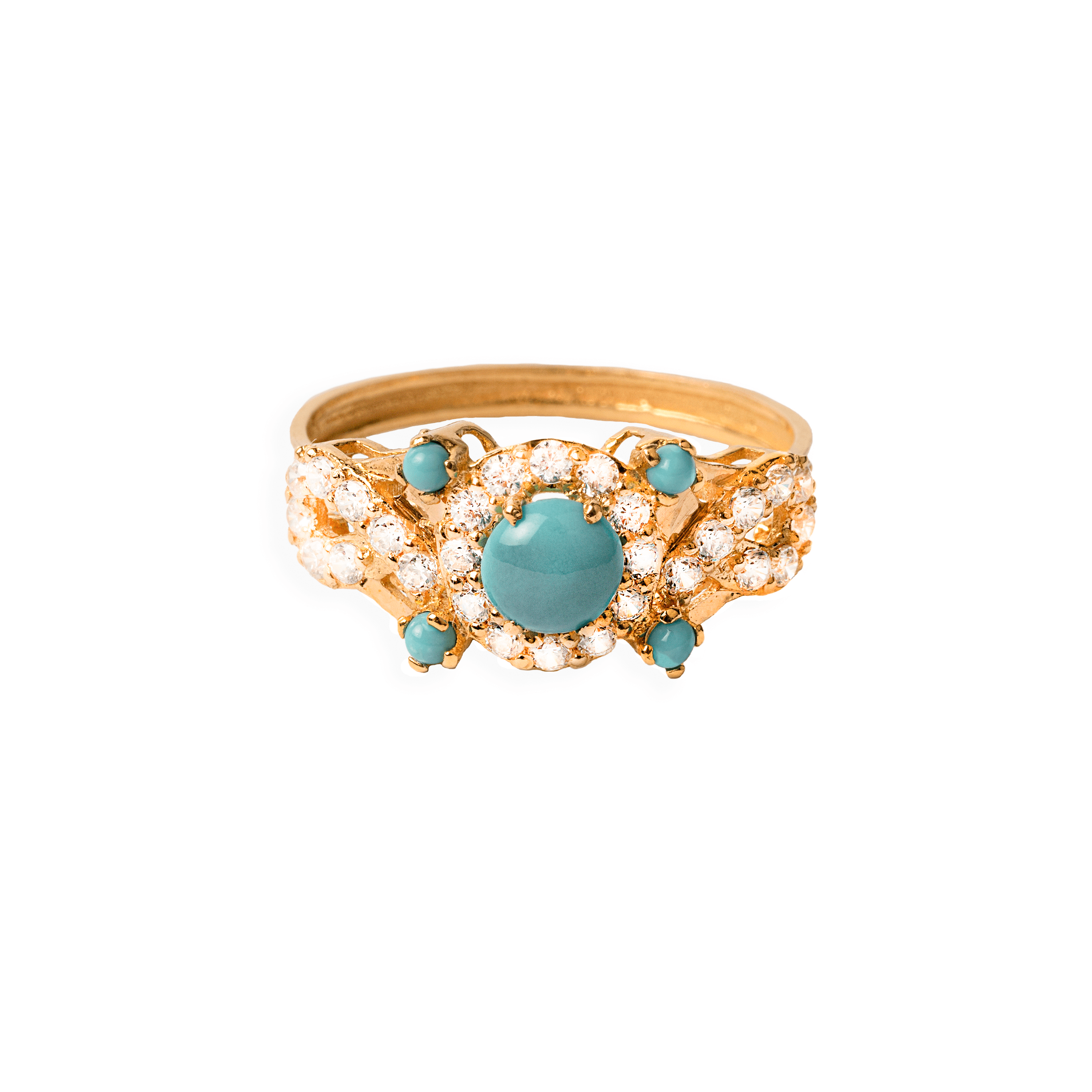 22ct Gold Cubic Zirconia and Turquoise Dress Ring (2.7g) LR-6552 - Minar Jewellers