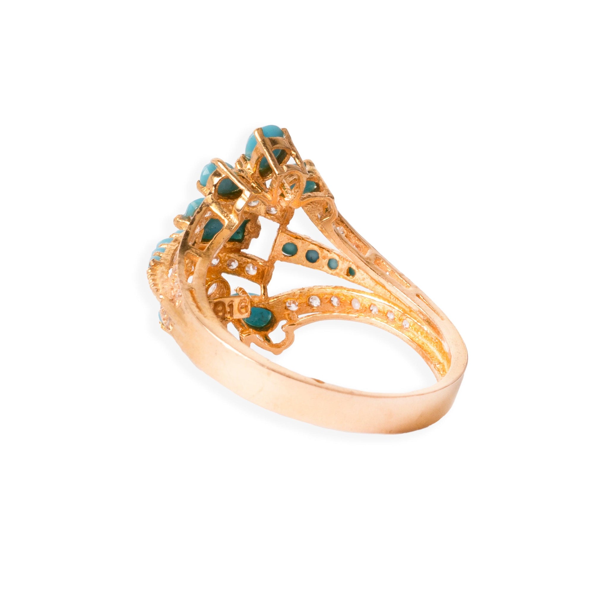 22ct Gold Cubic Zirconia and Turquoise Dress Ring (4.5g) LR-6553