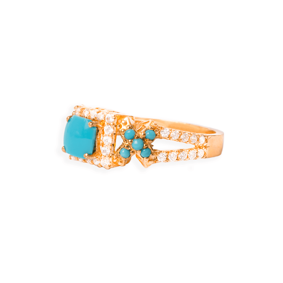22ct Gold Cubic Zirconia and Turquoise Dress Ring (4.4g) LR-6554