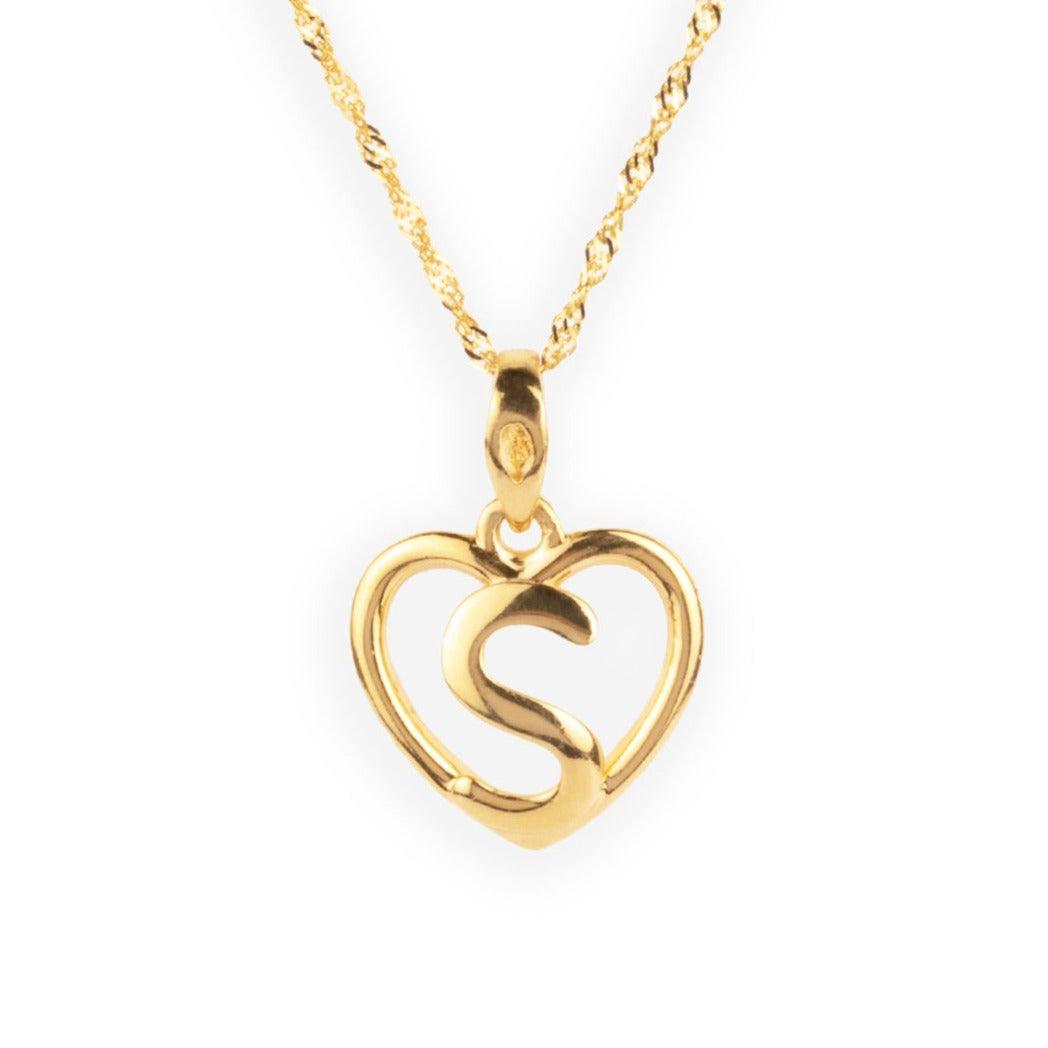 'S' 22ct Gold Heart Shape Initial Pendant P-7033-S - Minar Jewellers