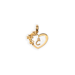 'C' 22ct Gold Heart Shape Initial Pendant with Flower Design P-7035-C - Minar Jewellers