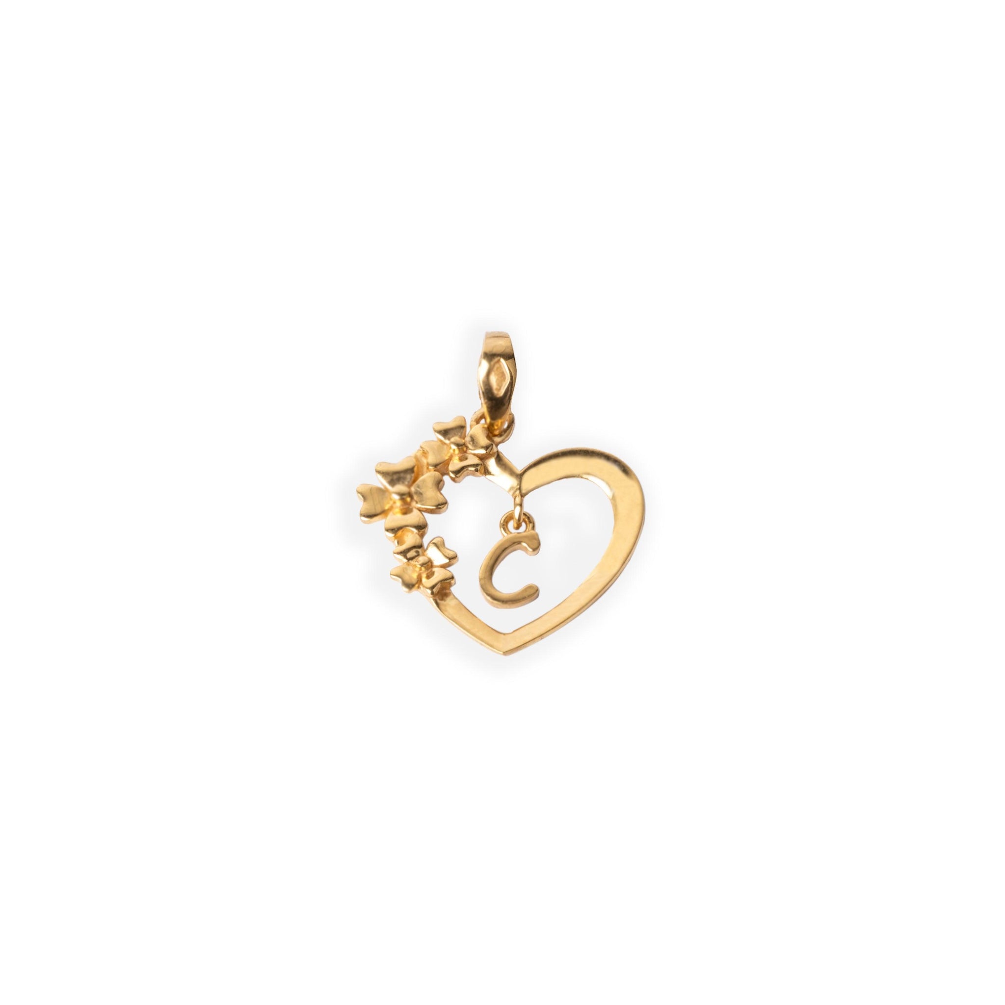 'C' 22ct Gold Heart Shape Initial Pendant with Flower Design P-7035-C