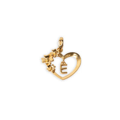 'E' 22ct Gold Heart Shape Initial Pendant with Flower Design P-7035-E - Minar Jewellers
