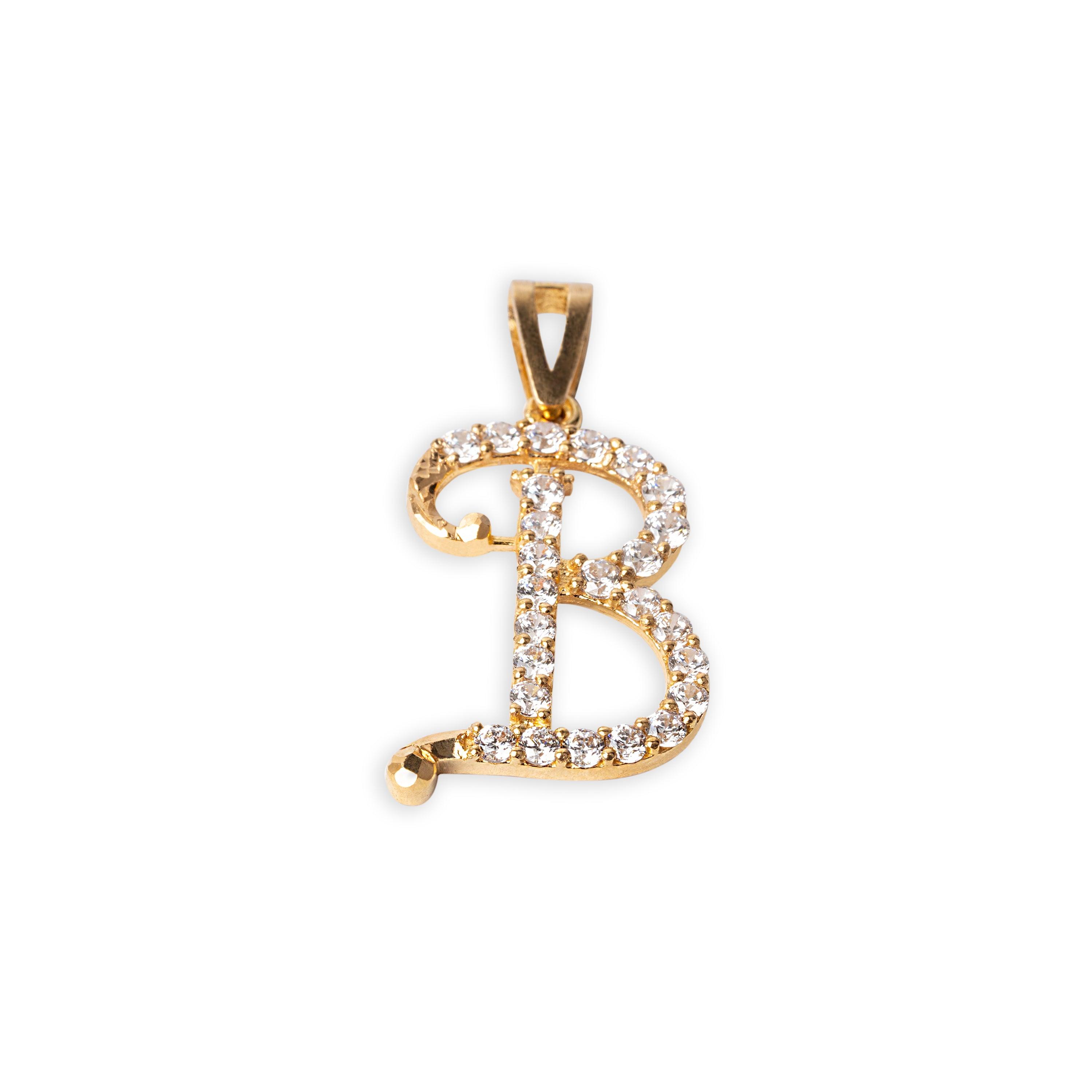 'B' 22ct Gold Initial Pendant with Cubic Zirconia Stoes P-7039-B - Minar Jewellers