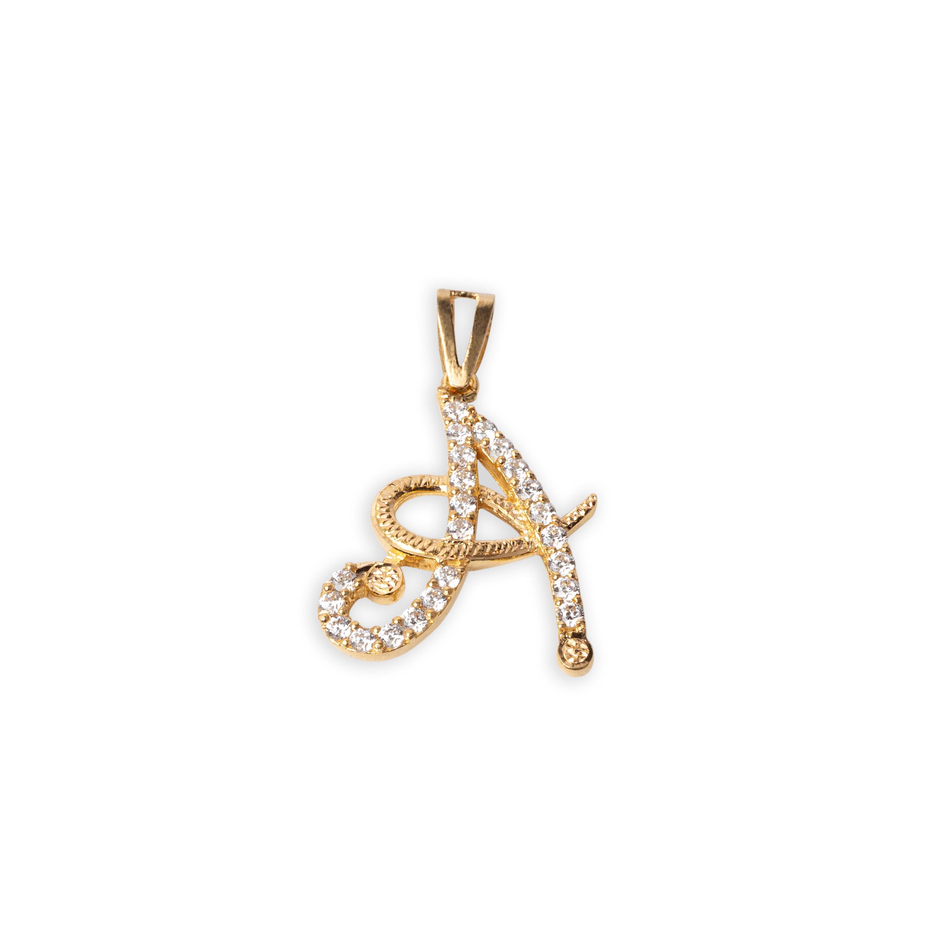 'A' 22ct Gold Initial Pendant with Cubic Zirconia Stones P-7039-A - Minar Jewellers