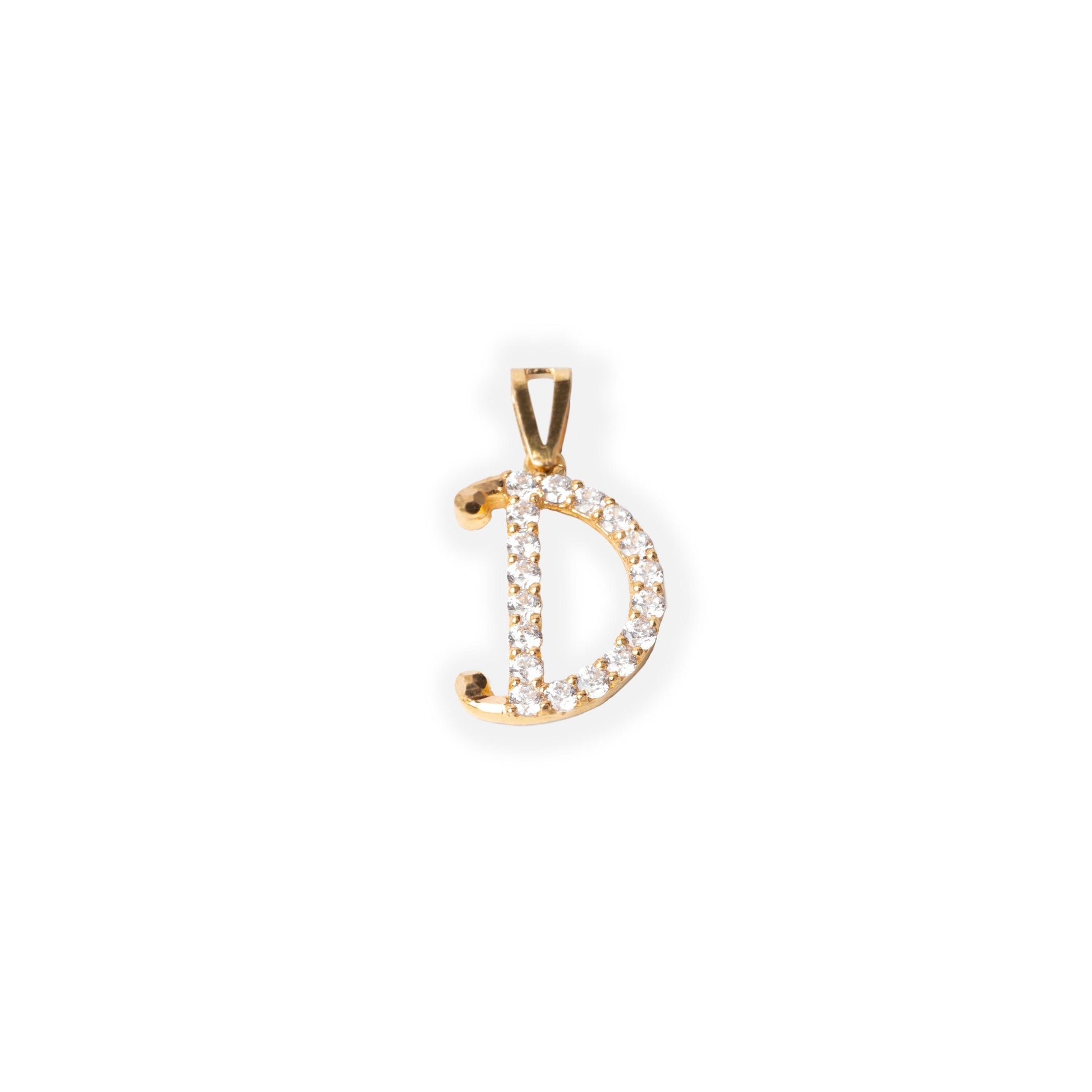 'D' 22ct Gold Initial Pendant with Cubic Zirconia Stones P-7039-D - Minar Jewellers
