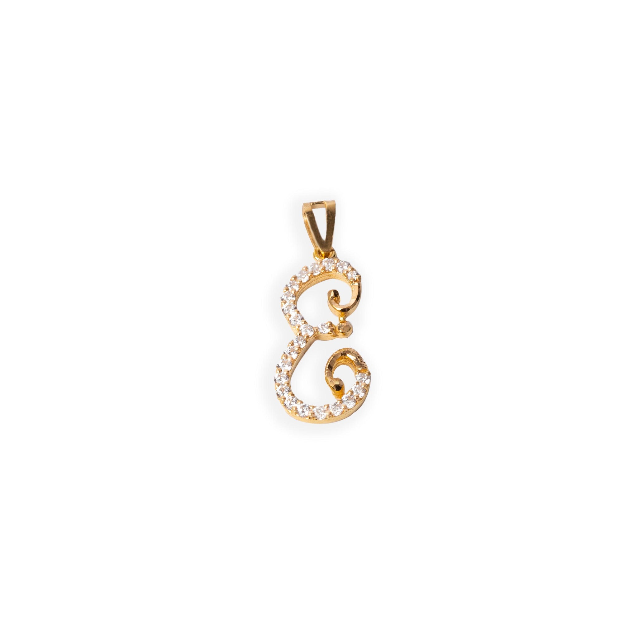 'E' 22ct Gold Initial Pendant with Cubic Zirconia Stoes P-7039-E