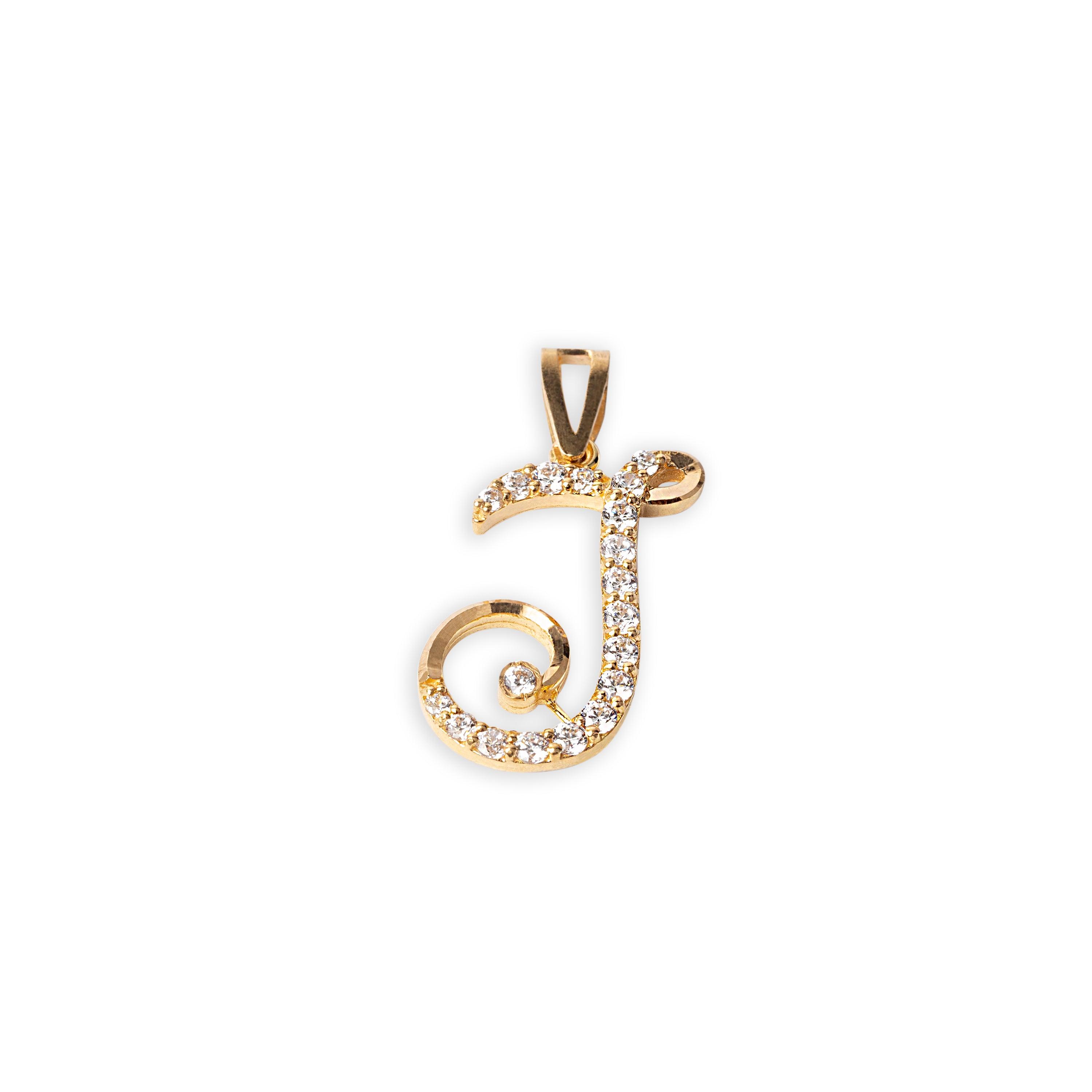 'J' 22ct Gold Initial Pendant with Cubic Zirconia Stones P-7039-J - Minar Jewellers