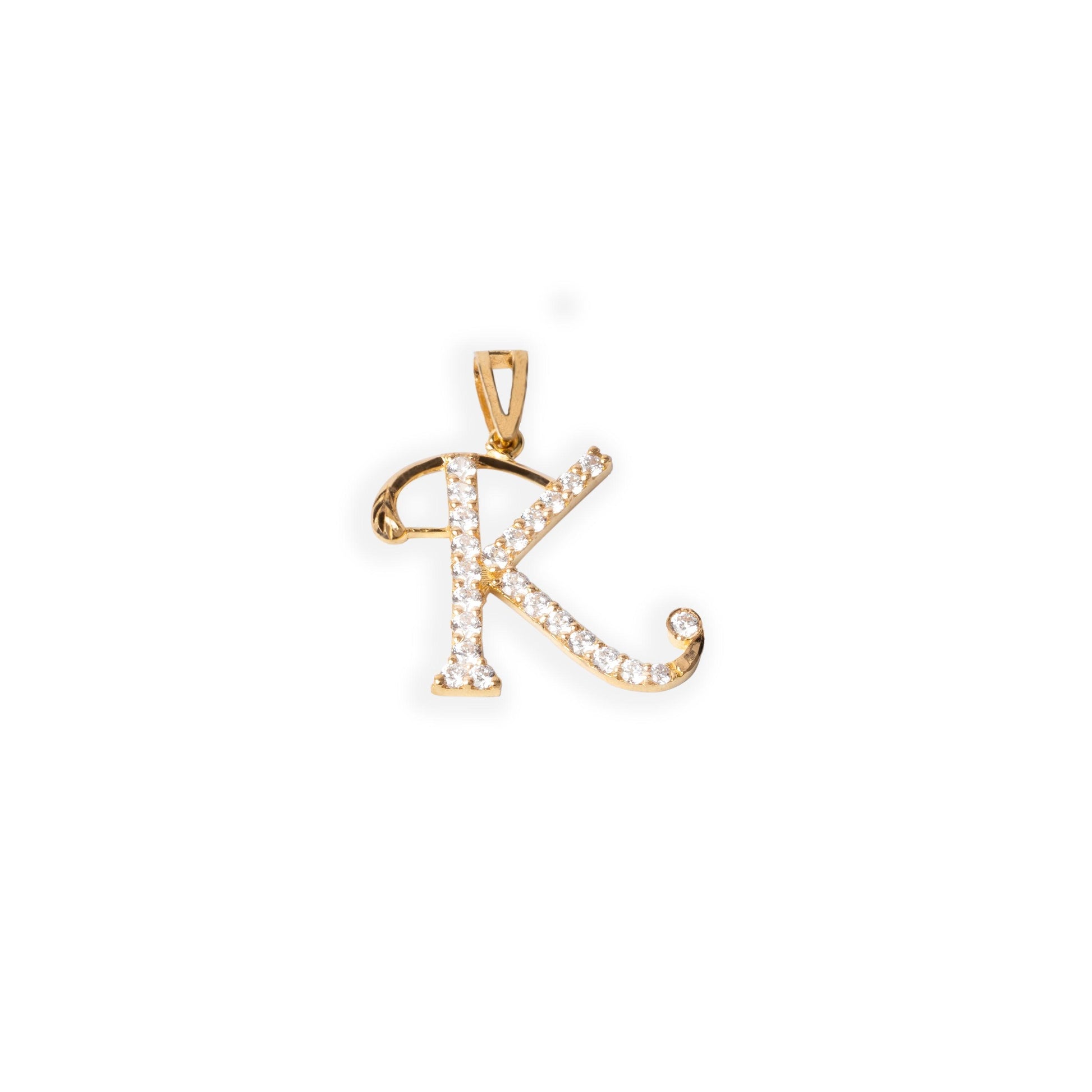 'K' 22ct Gold Initial Pendant with Cubic Zirconia Stones P-7039-K - Minar Jewellers
