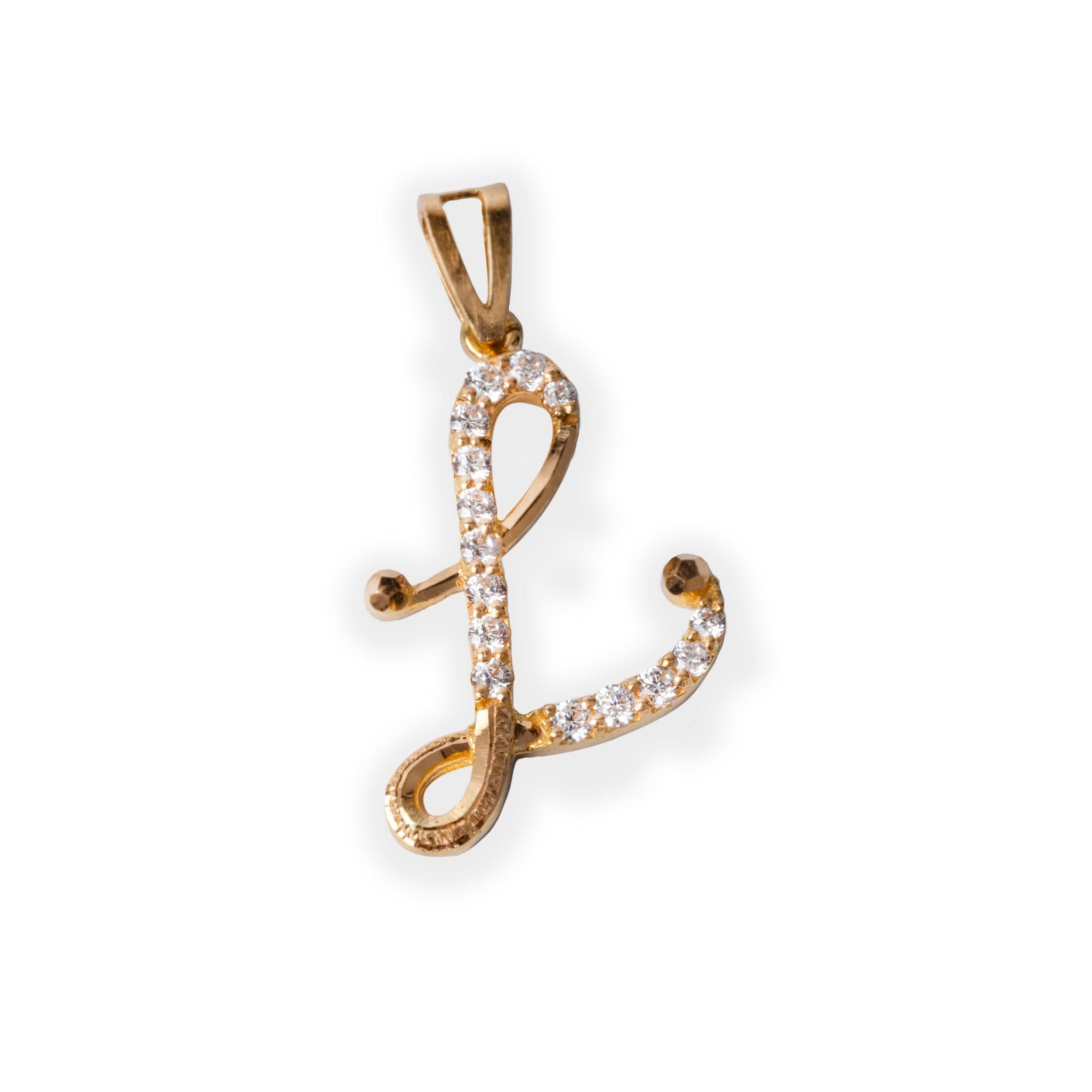 'L' 22ct Gold Initial Pendant with Cubic Zirconia Stoes P-7039-L