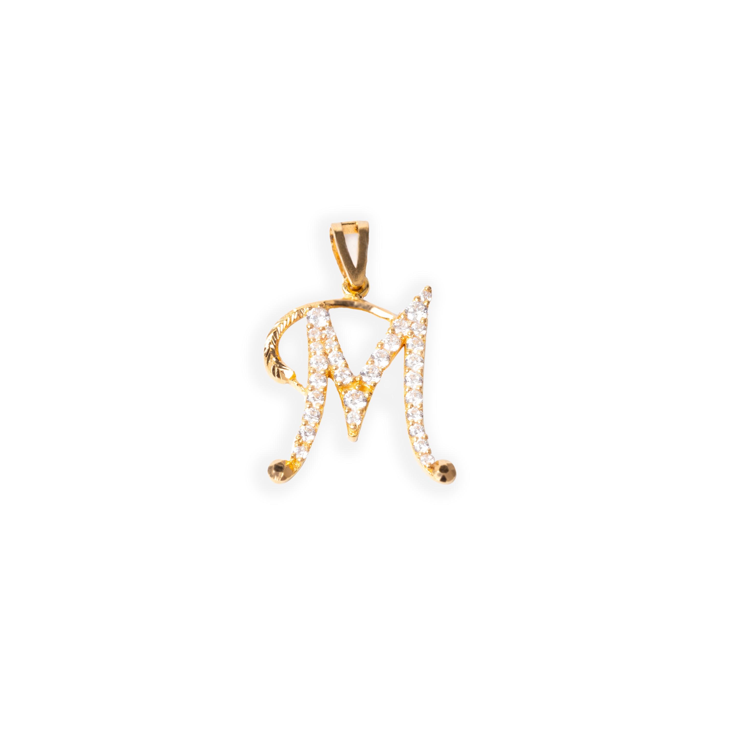 'M' 22ct Gold Initial Pendant with Cubic Zirconia Stones P-7039-M - Minar Jewellers