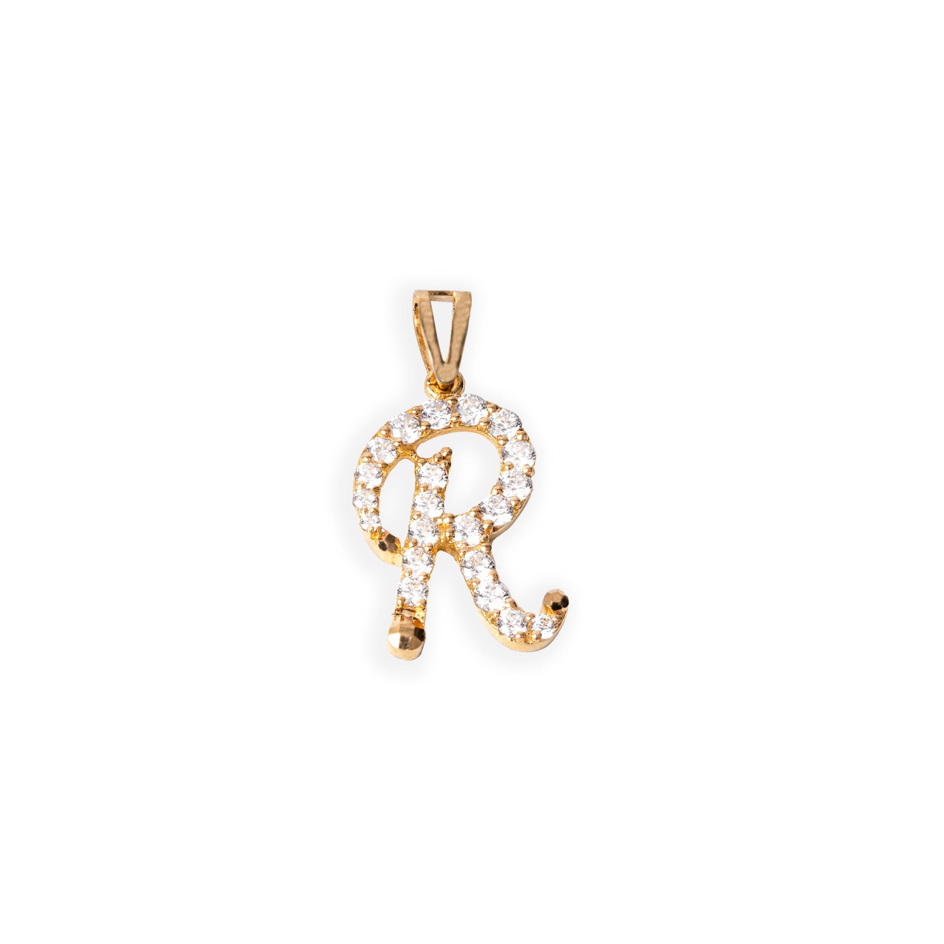 'R' 22ct Gold Initial Pendant with Cubic Zirconia Stones P-7039-R - Minar Jewellers