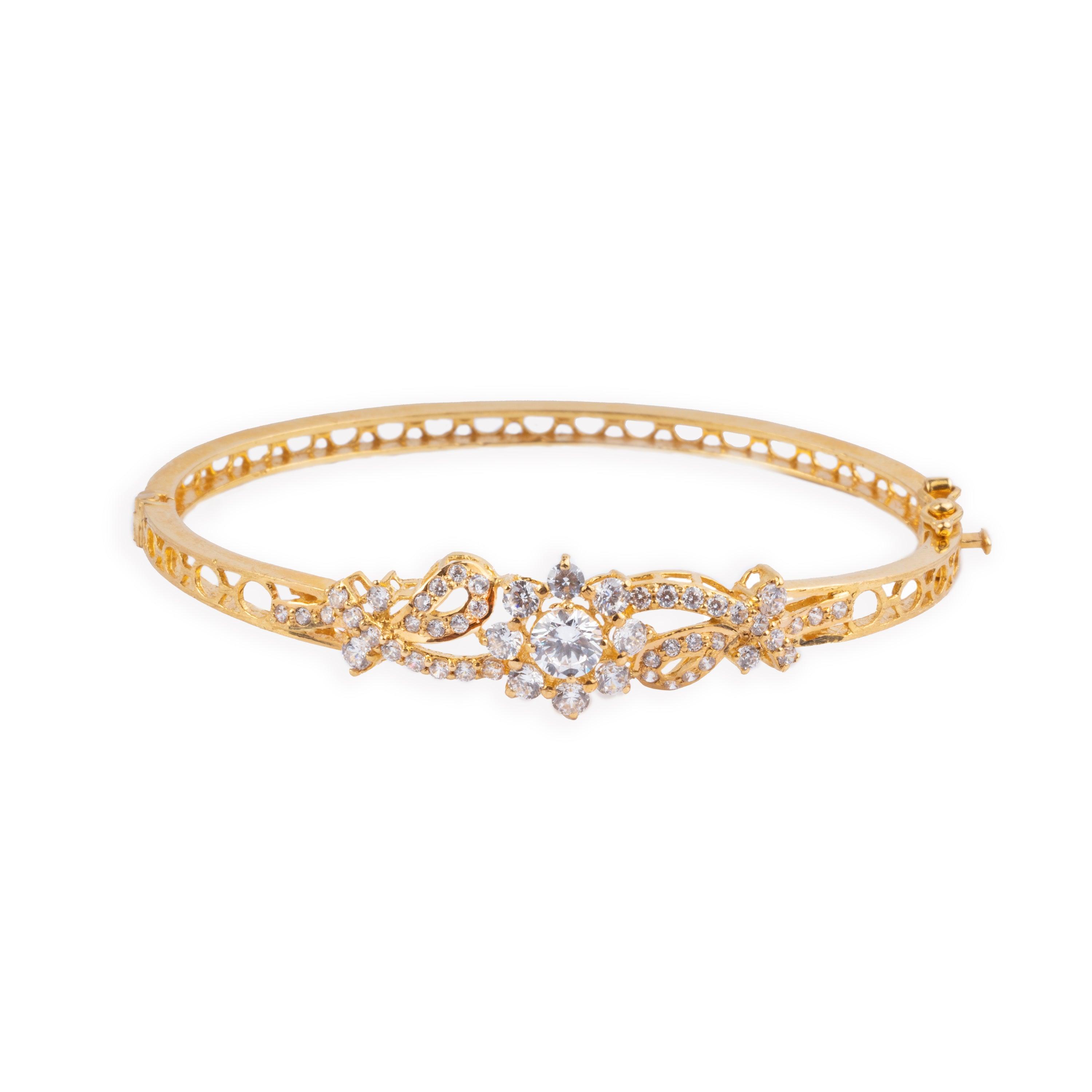 22ct Gold Openable Bangle set with Cubic Zirconias B-8086 - Minar Jewellers