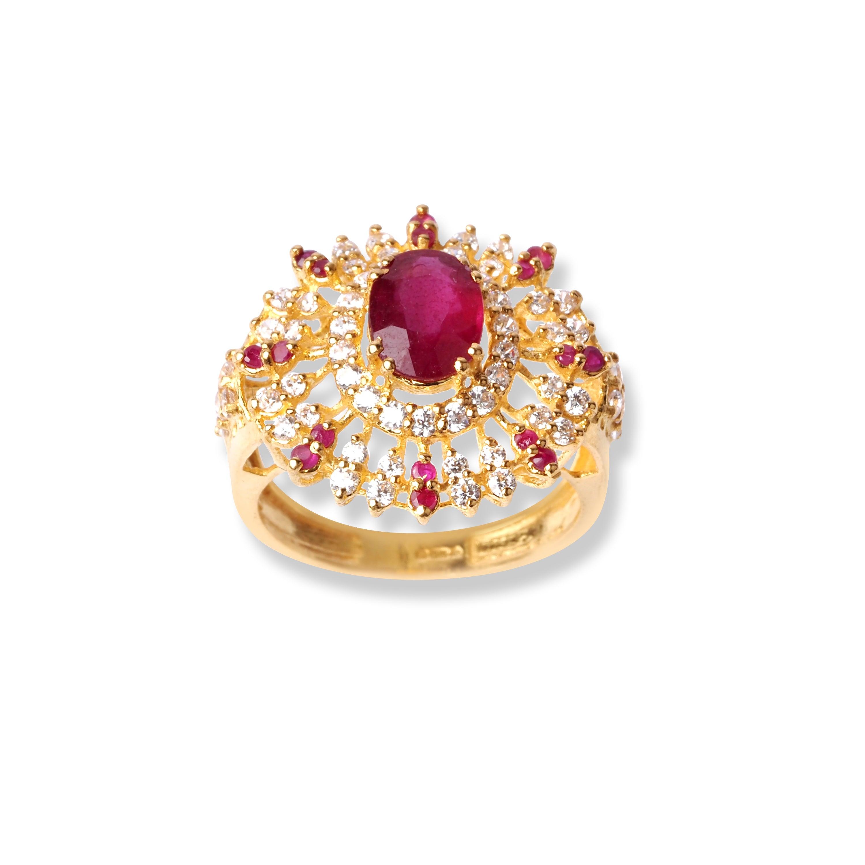 22ct Gold Ring with Pink & White Cubic Zirconia Stones (5.9g) LR-16587 - Minar Jewellers