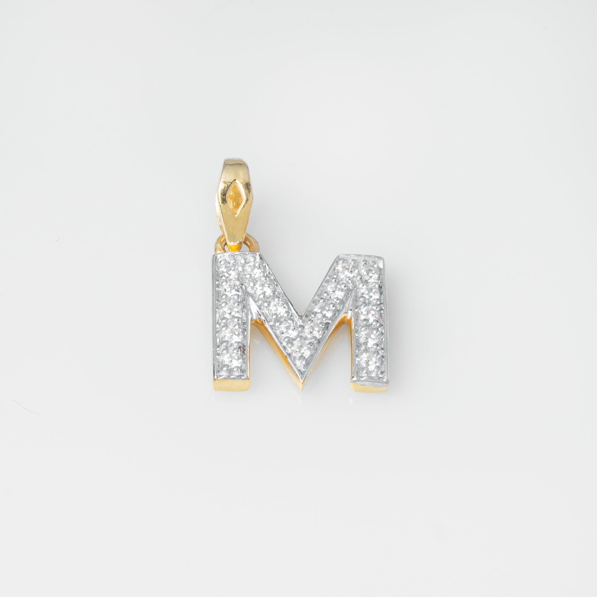 'M' 22ct Gold Swarovski Zirconia Initial Pendant P7029 - Minar Jewellers