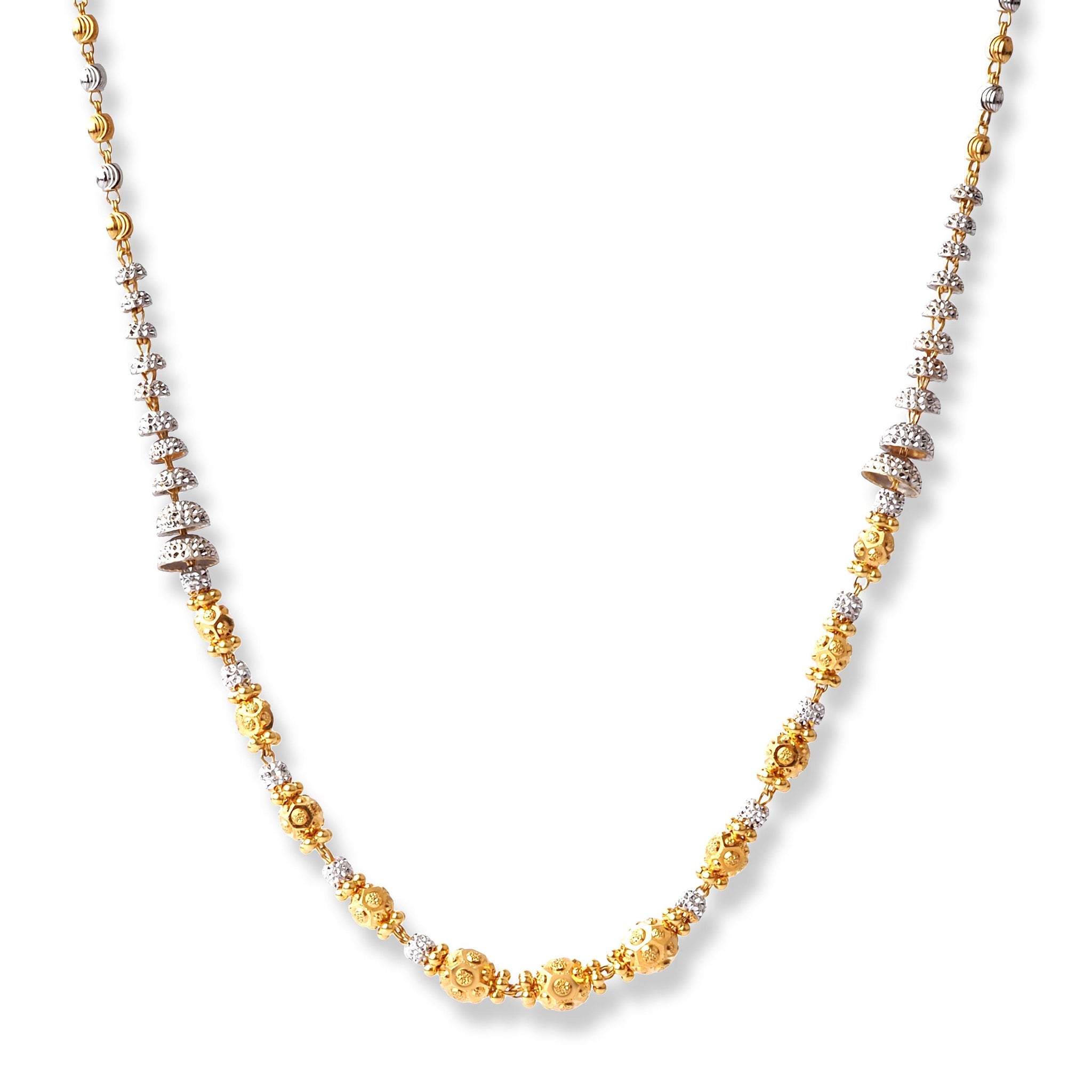 22ct Yellow Gold Long Beaded Necklaces with Rhodium Design (24g) N-6582