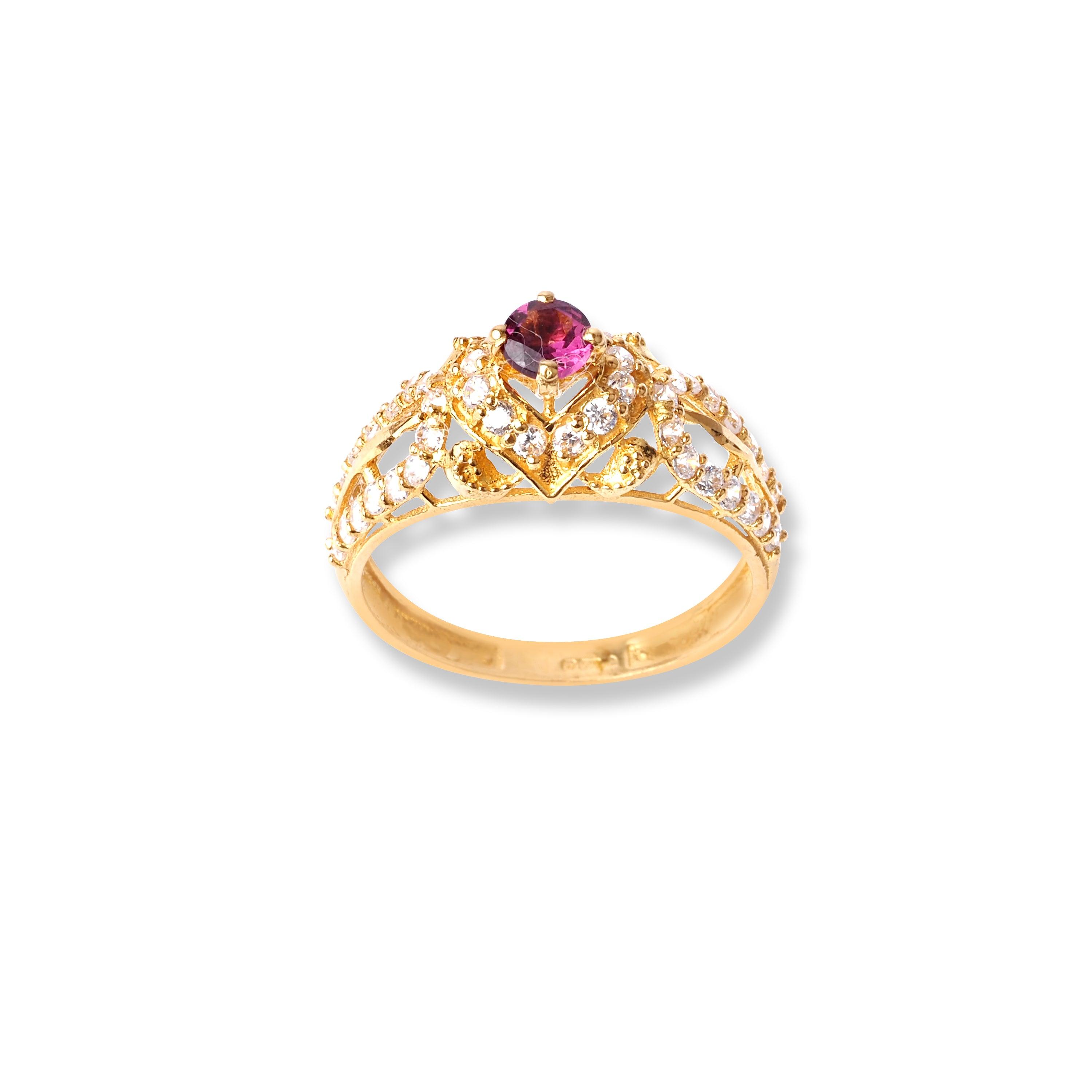 22ct Yellow Gold Ring with Pink & White Cubic Zirconia Stones (2.8g) LR-6583 - Minar Jewellers