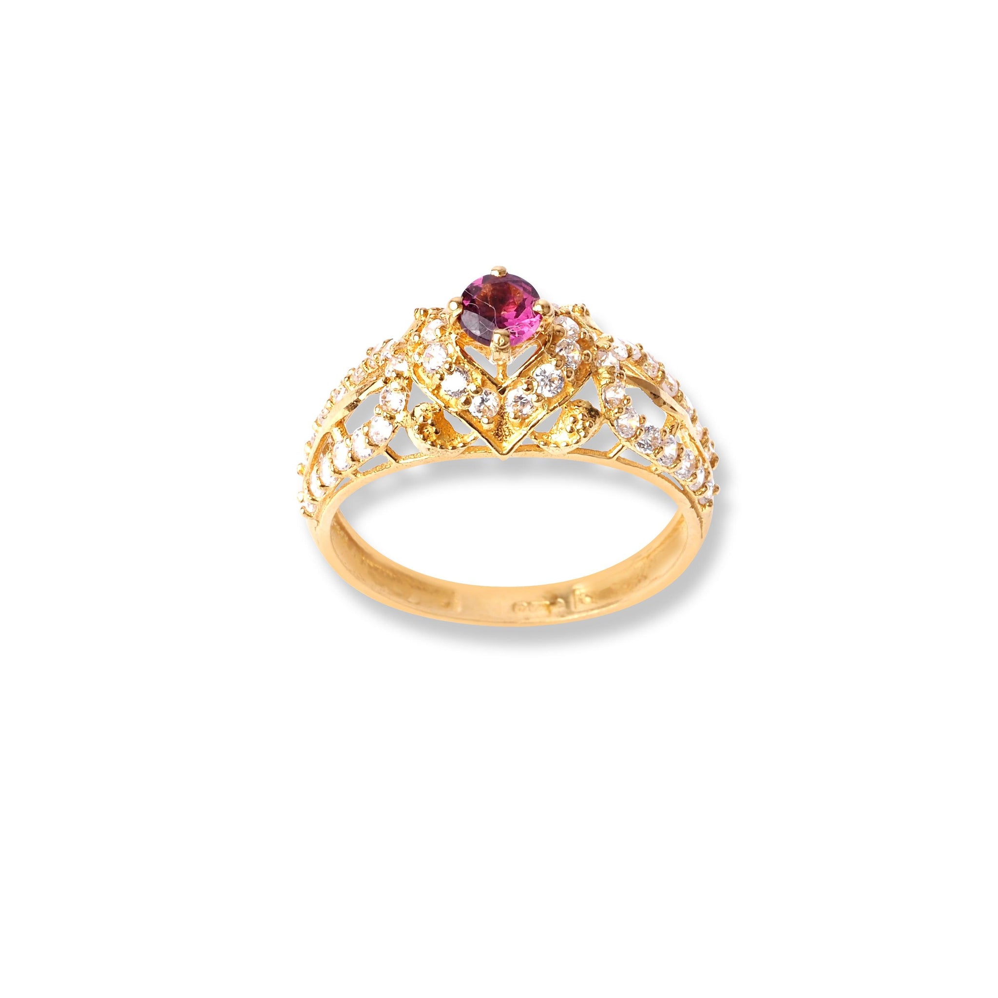 22ct Yellow Gold Ring with Pink & White Cubic Zirconia Stones (2.8g) LR-6583