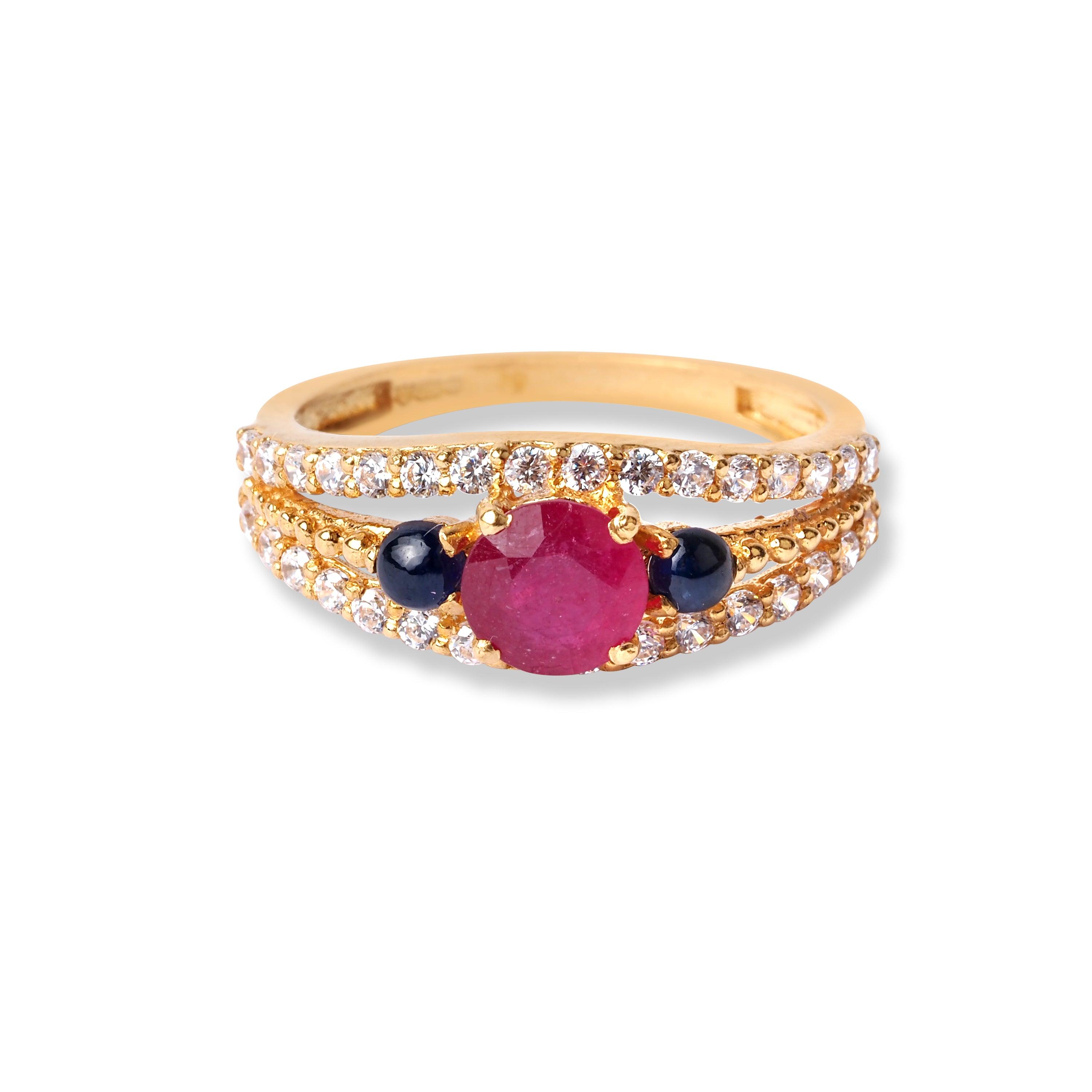 22ct Yellow Gold Ring with Pink, Navy & White Cubic Zirconia Stones (3.9g) LR-16585 - Minar Jewellers