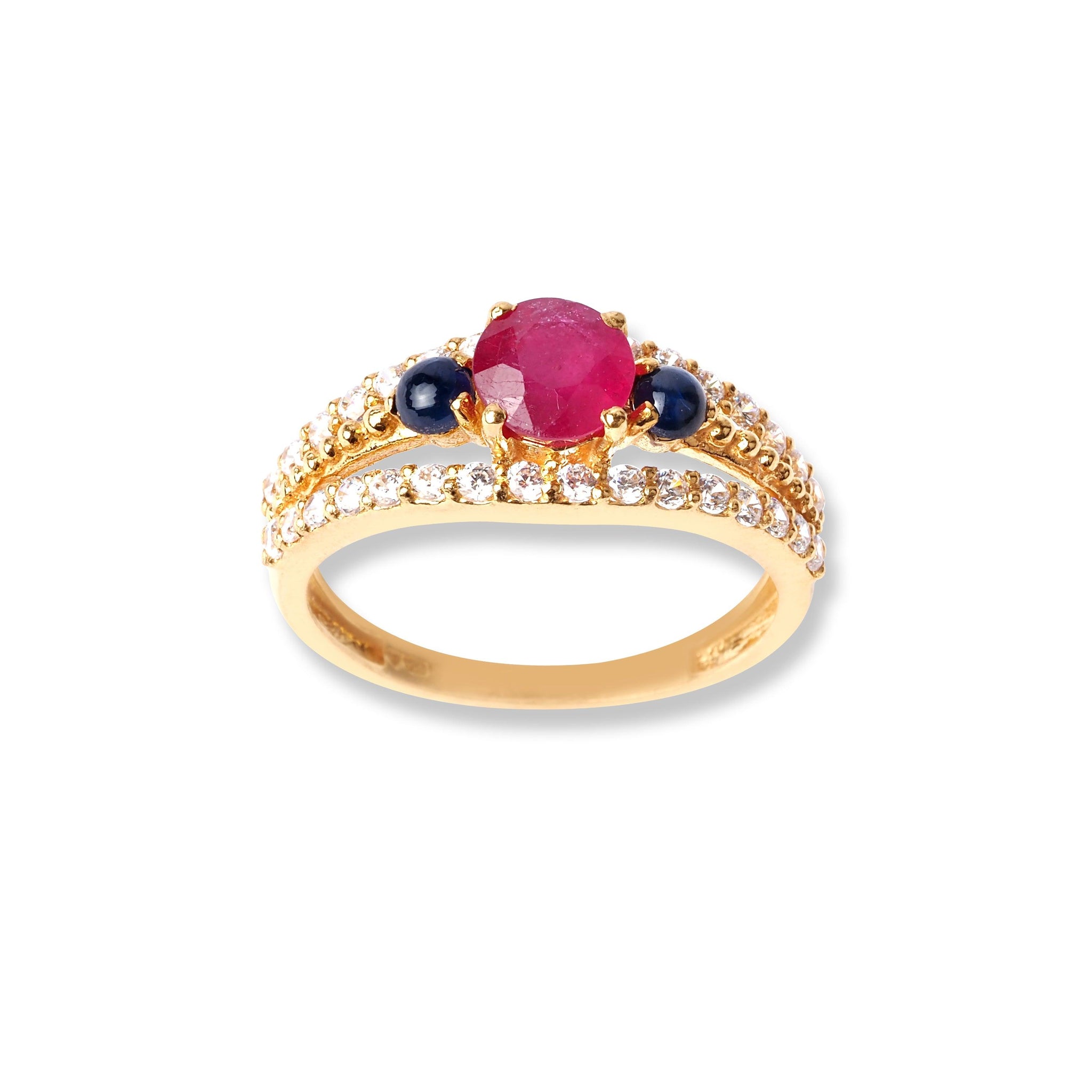 22ct Yellow Gold Ring with Pink, Navy & White Cubic Zirconia Stones (3.9g) LR-16585