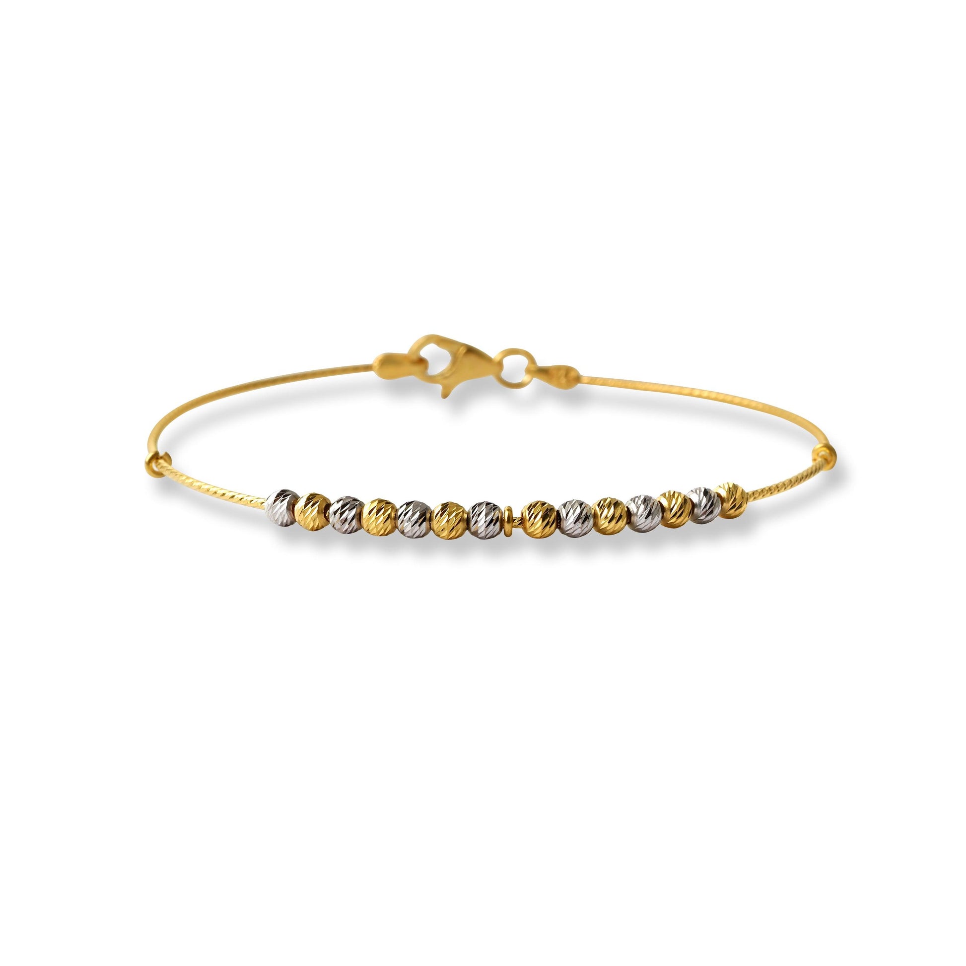 22ct Gold Rhodium Plated Beads Bangle With Rounded Trigger Clasp (4.0g) B-8516 - Minar Jewellers