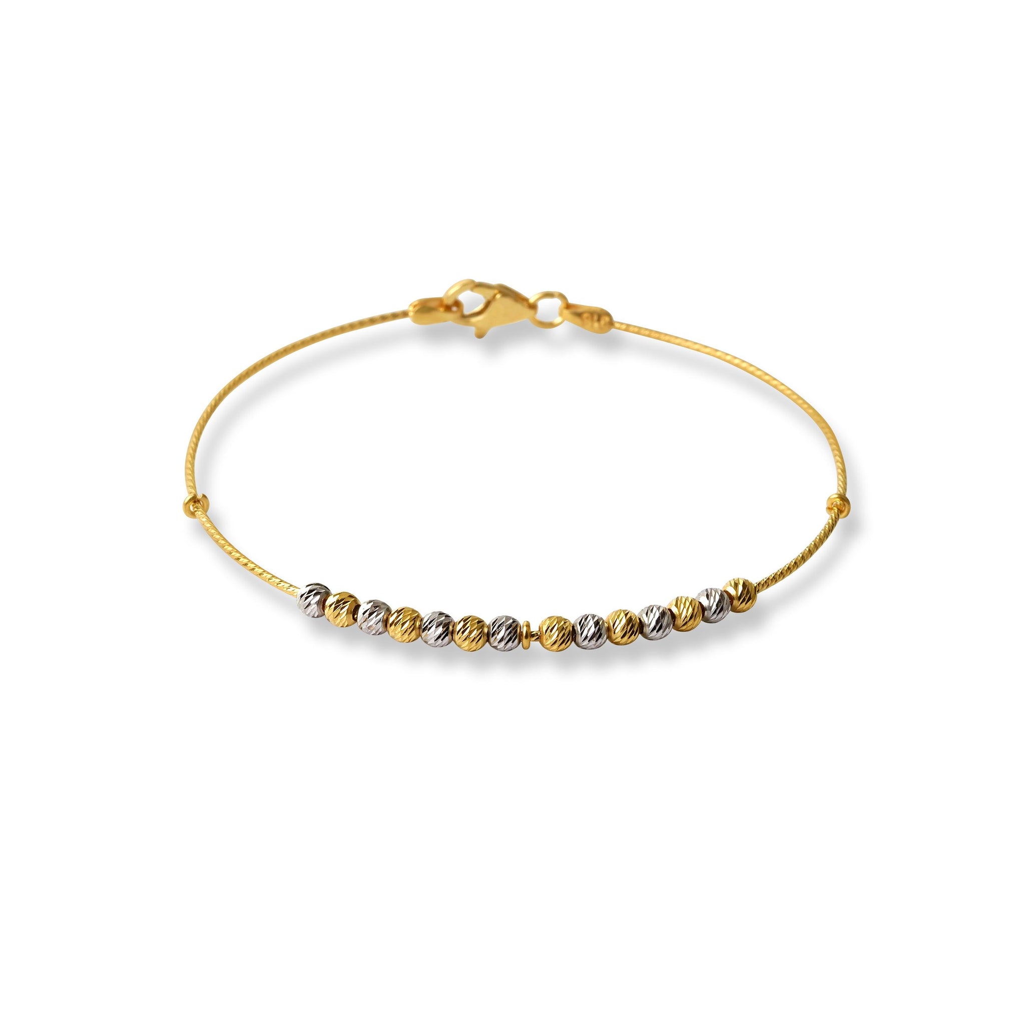 22ct Gold Rhodium Plated Beads Bangle With Rounded Trigger Clasp (4.0g) B-8516
